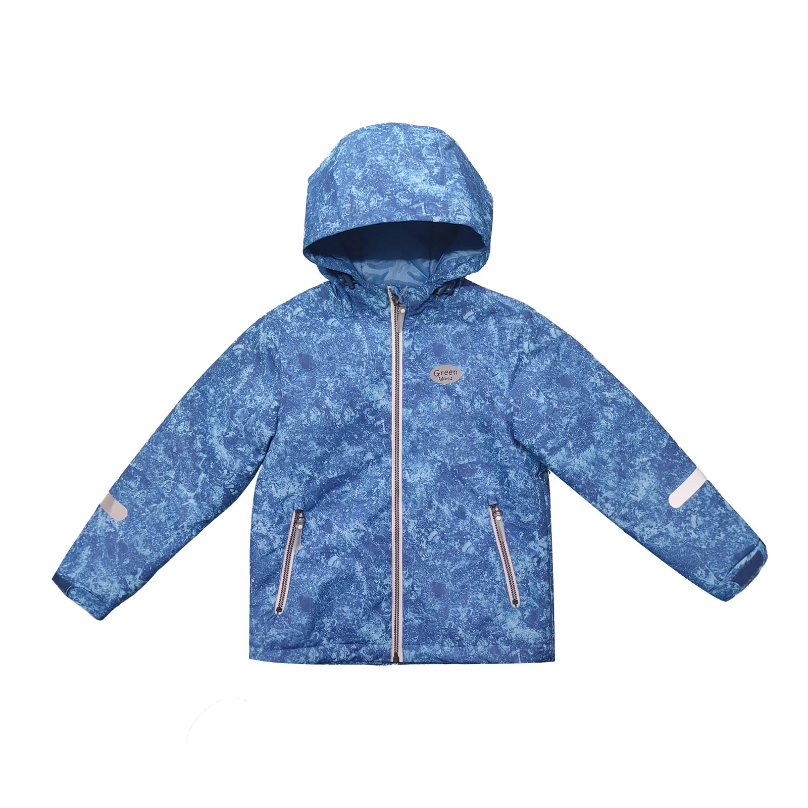 Children's Waterproof Hooded Blue Jacket with Zipper Po