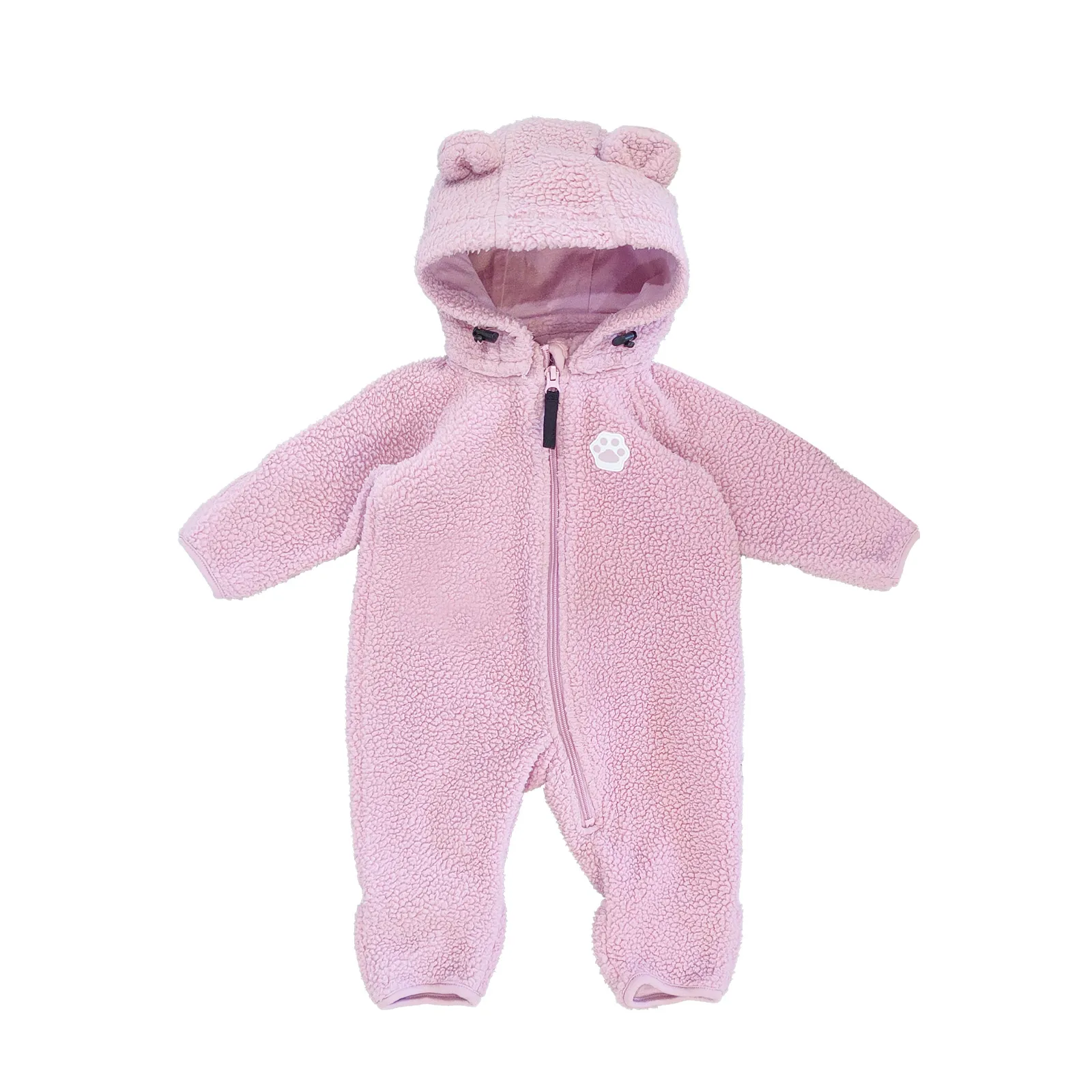 Warm Baby Pink Wool Jumpsuit with Cute Bear Ears