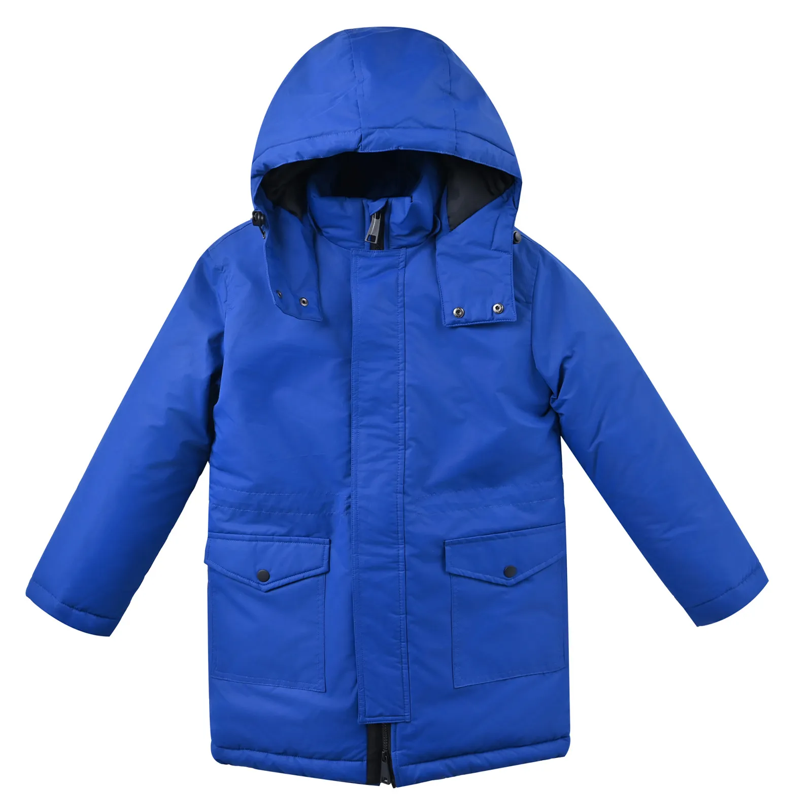Kids MID-Length Hooded Warm Padded Winter Coat Royal Blue