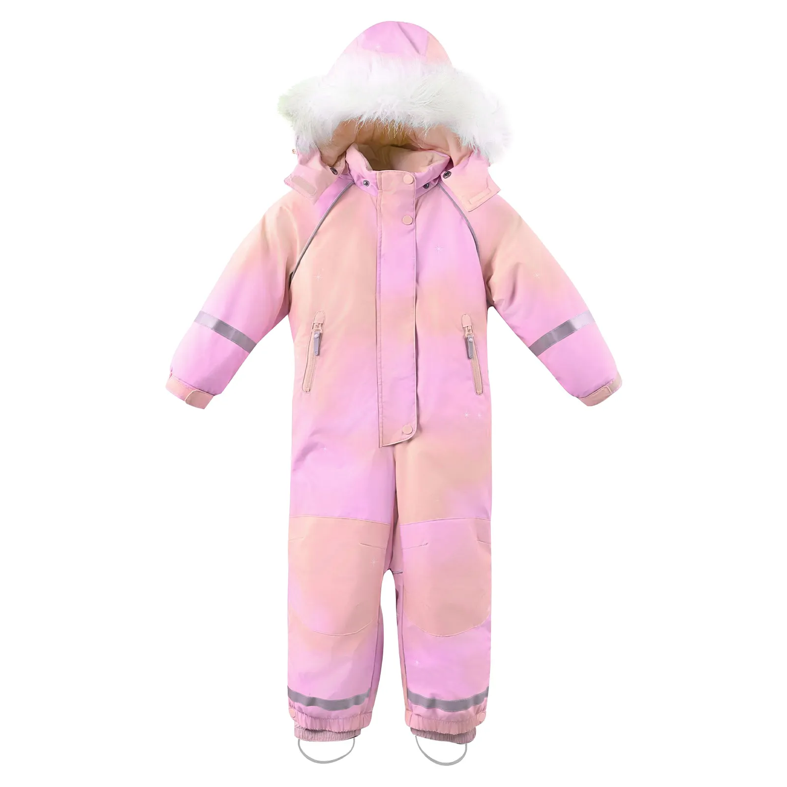 Girls' Big Kid Pink Waterproof One-Piece Snowsuit with 