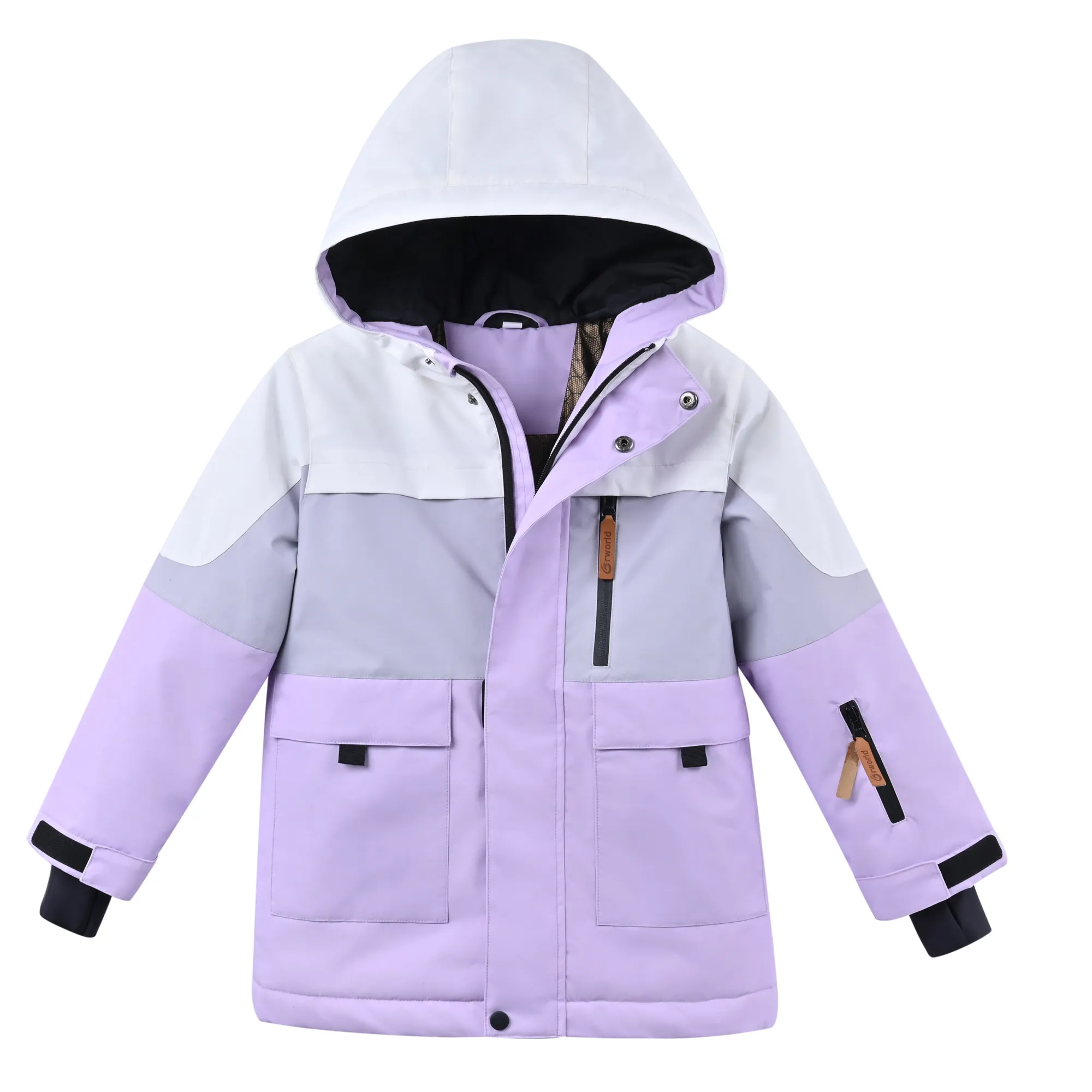 Kids Waterproof Color Block Hooded Warm Winter Ski Jacket
