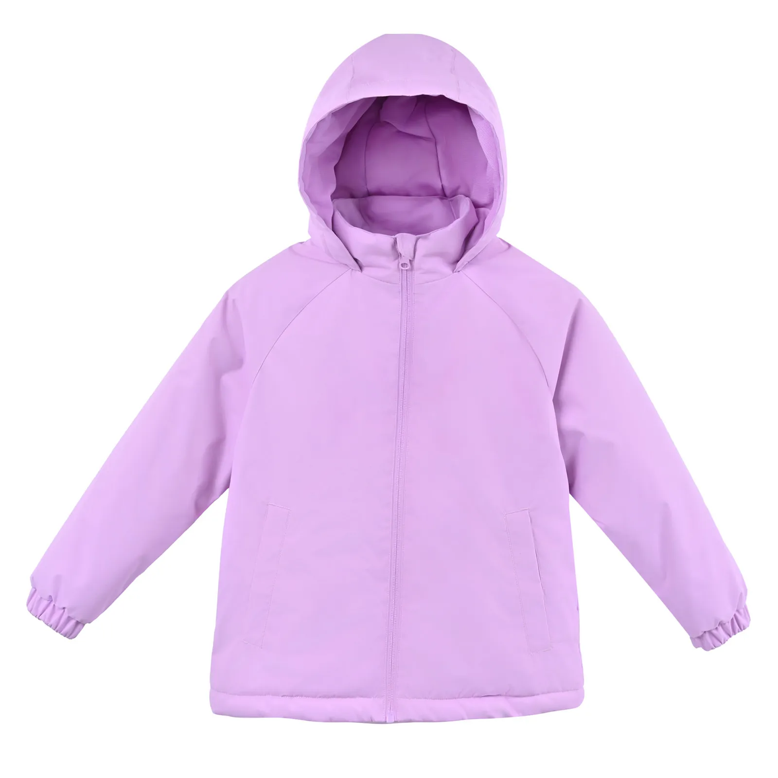 Kids Light Purple Hooded Warm Padded Outdoor Winter Jacket
