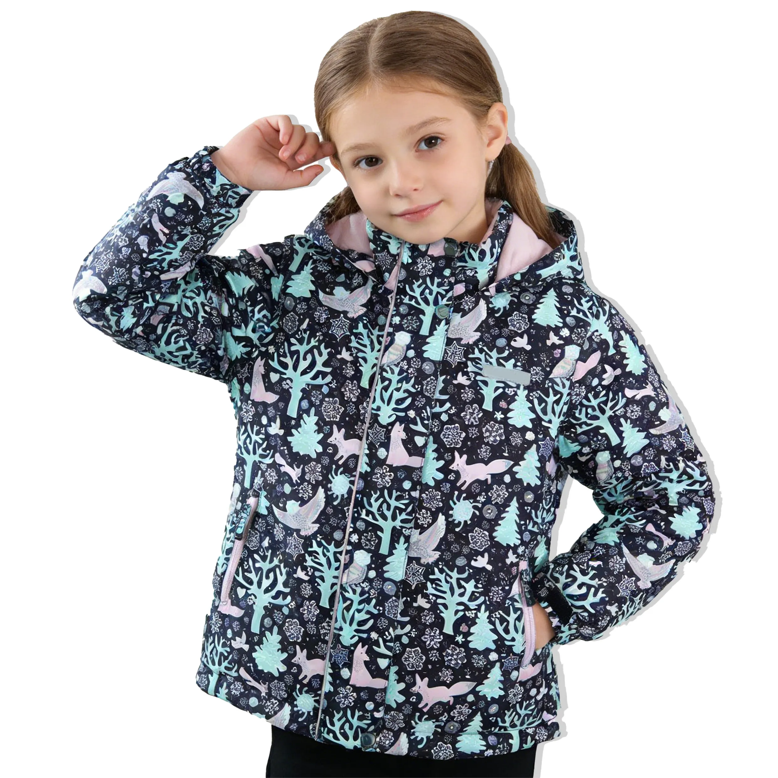 kid's Printed Waterproof Hooded Outdoor Winter Jacket