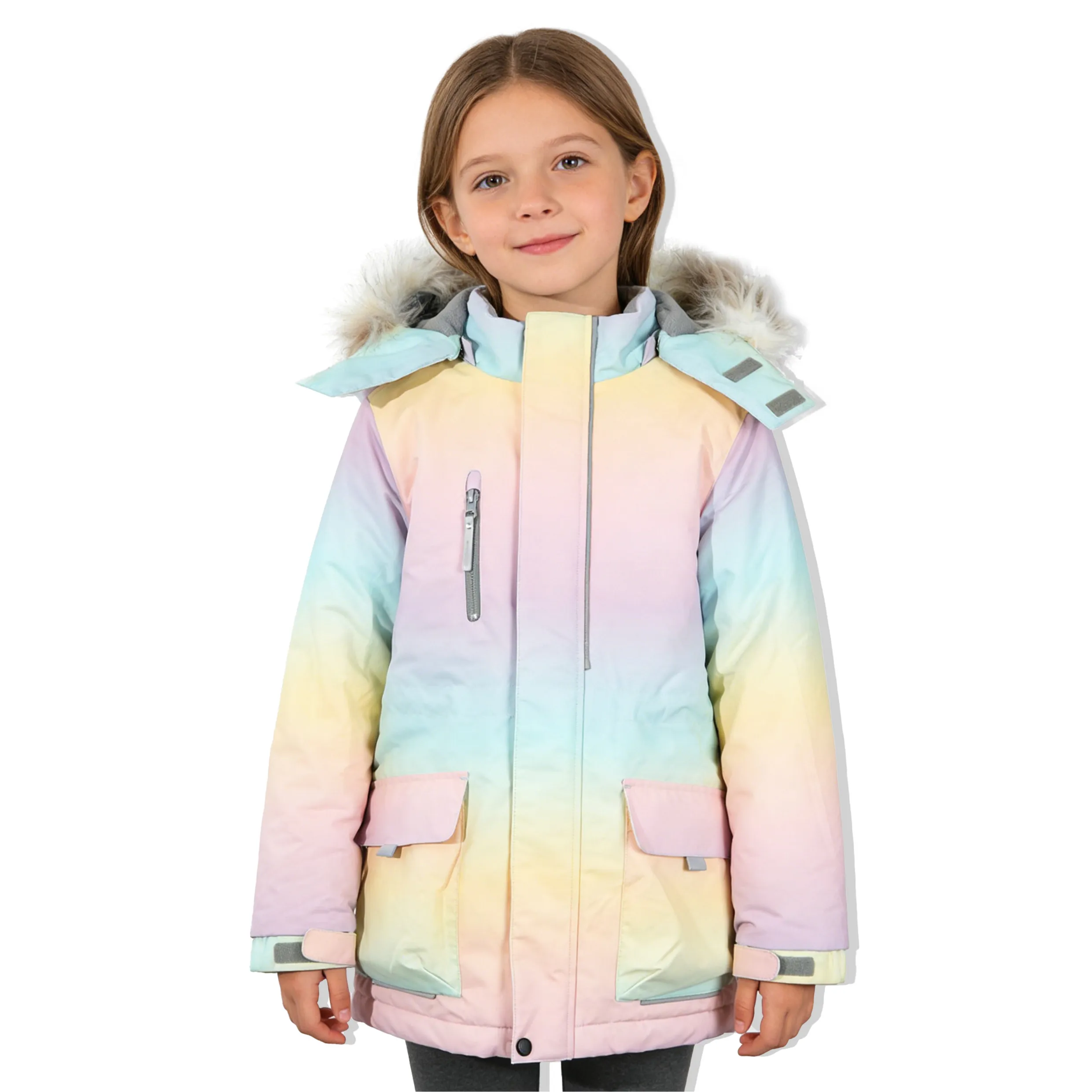 kid's Gradient Hooded Parka Warm Winter Outdoor Jacket