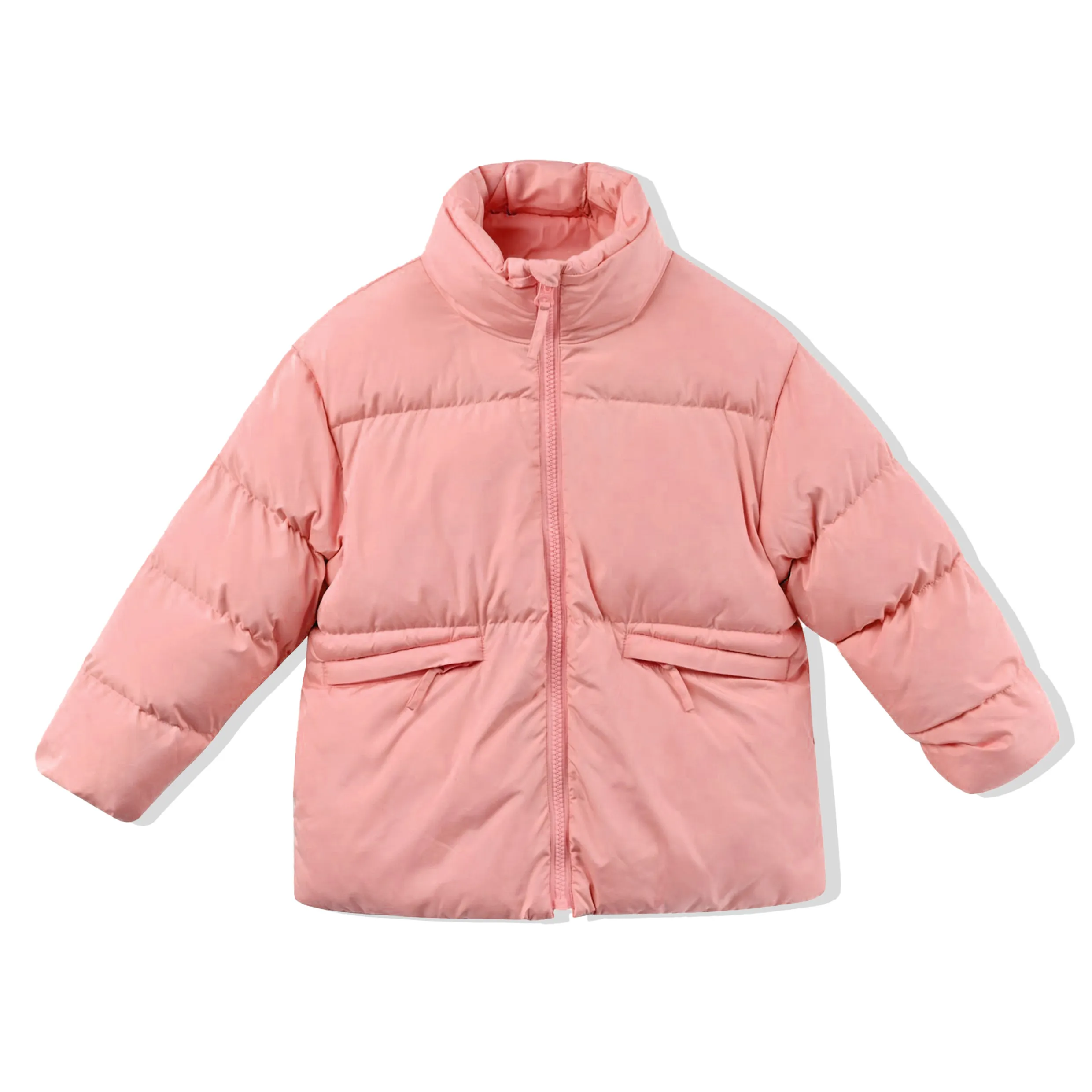 Children's Light Red Windproof Puffer Coat