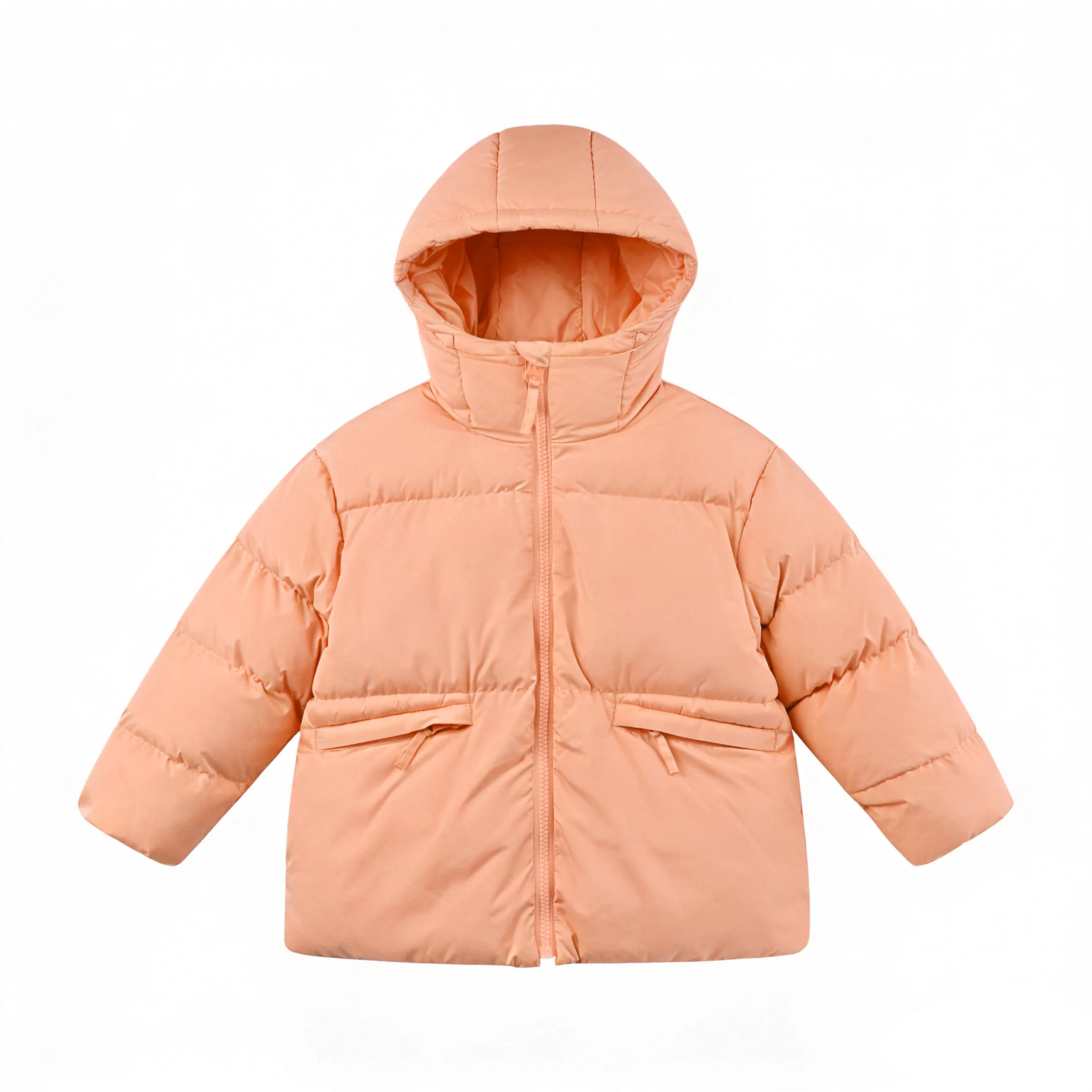 Kids' Hooded Puffer Jacket with Pockets for Winter Warm