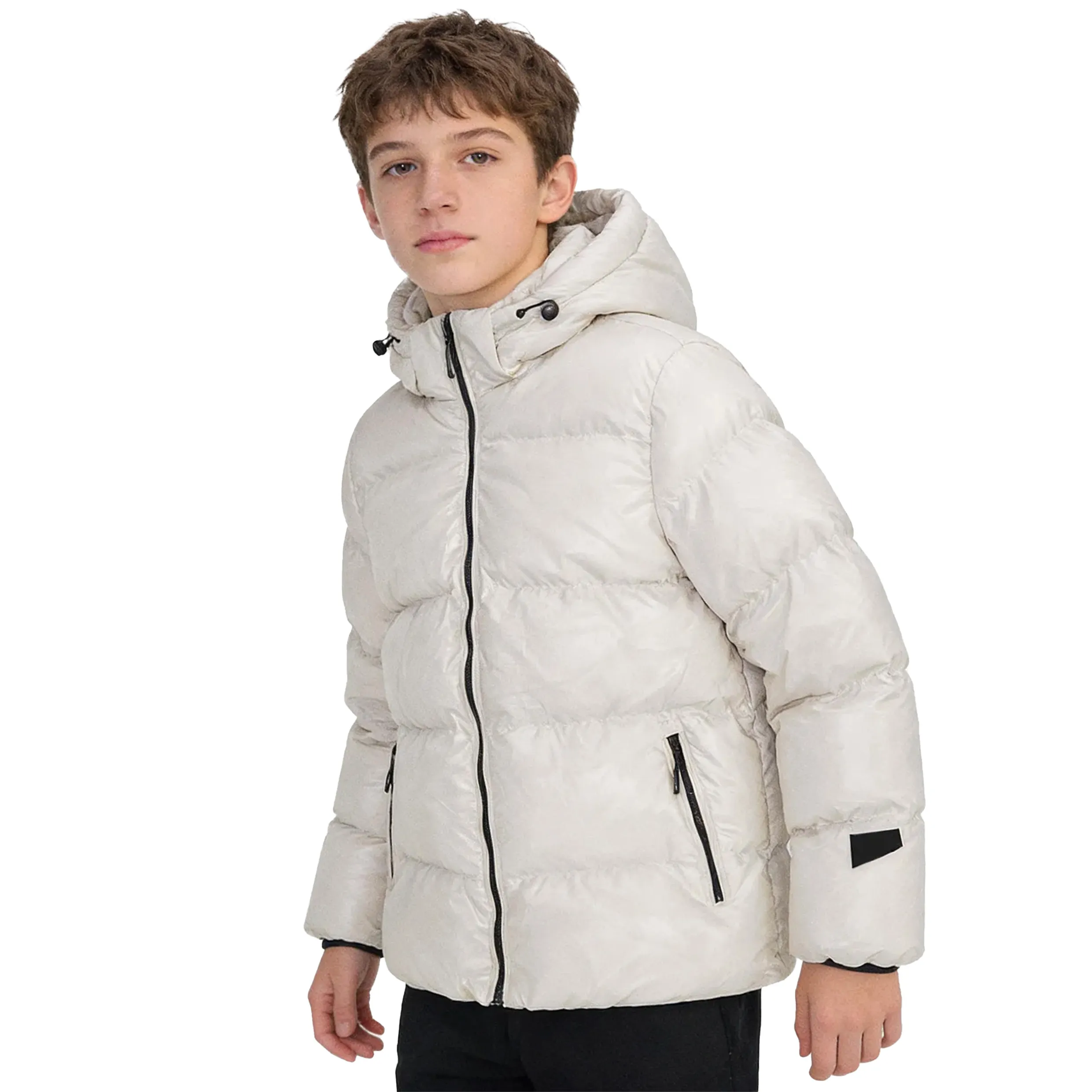 Hooded Light Beige Children's Winter Warm Jacket with Z