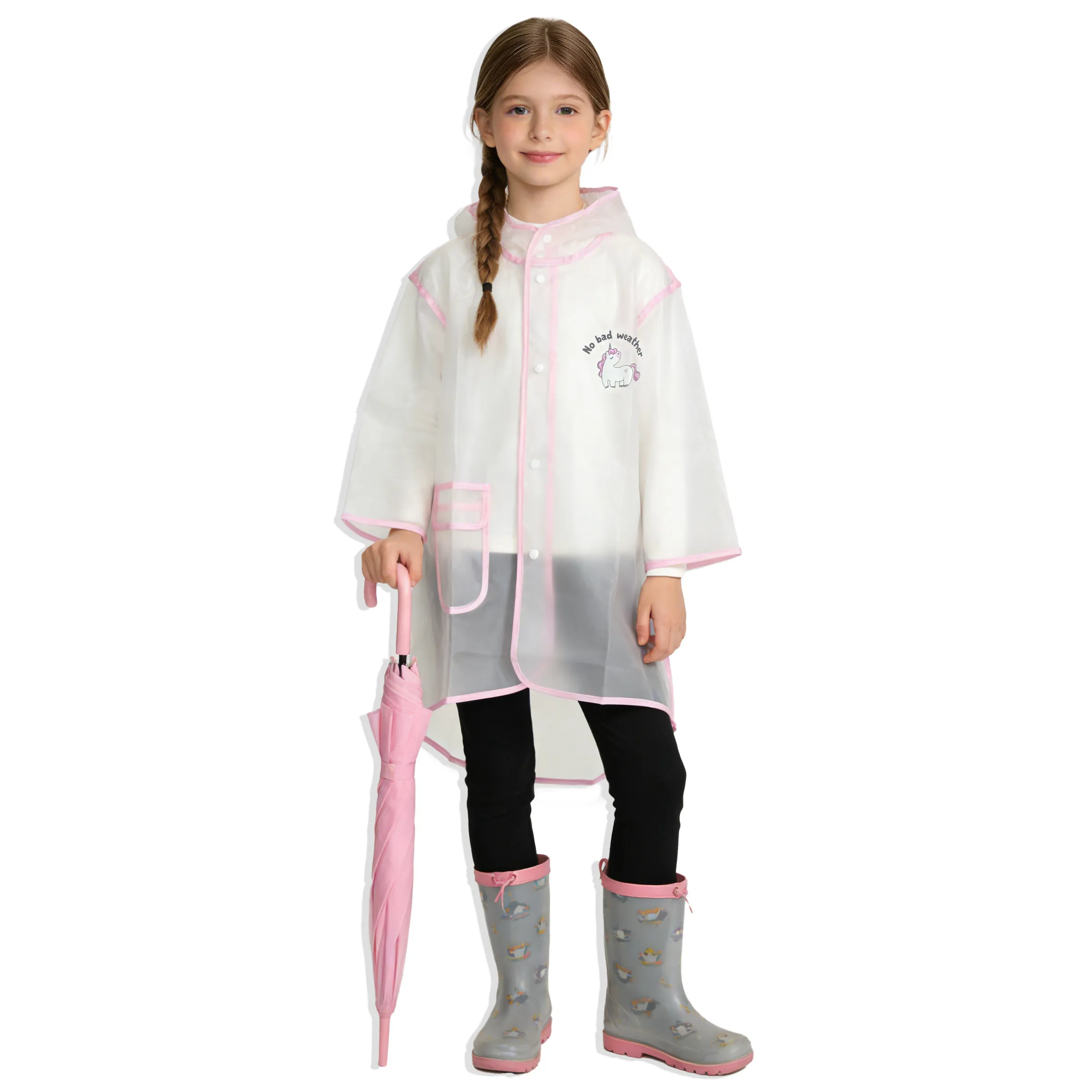 Girls Transparent Unicorn Raincoat, Waterproof Hooded Kids R