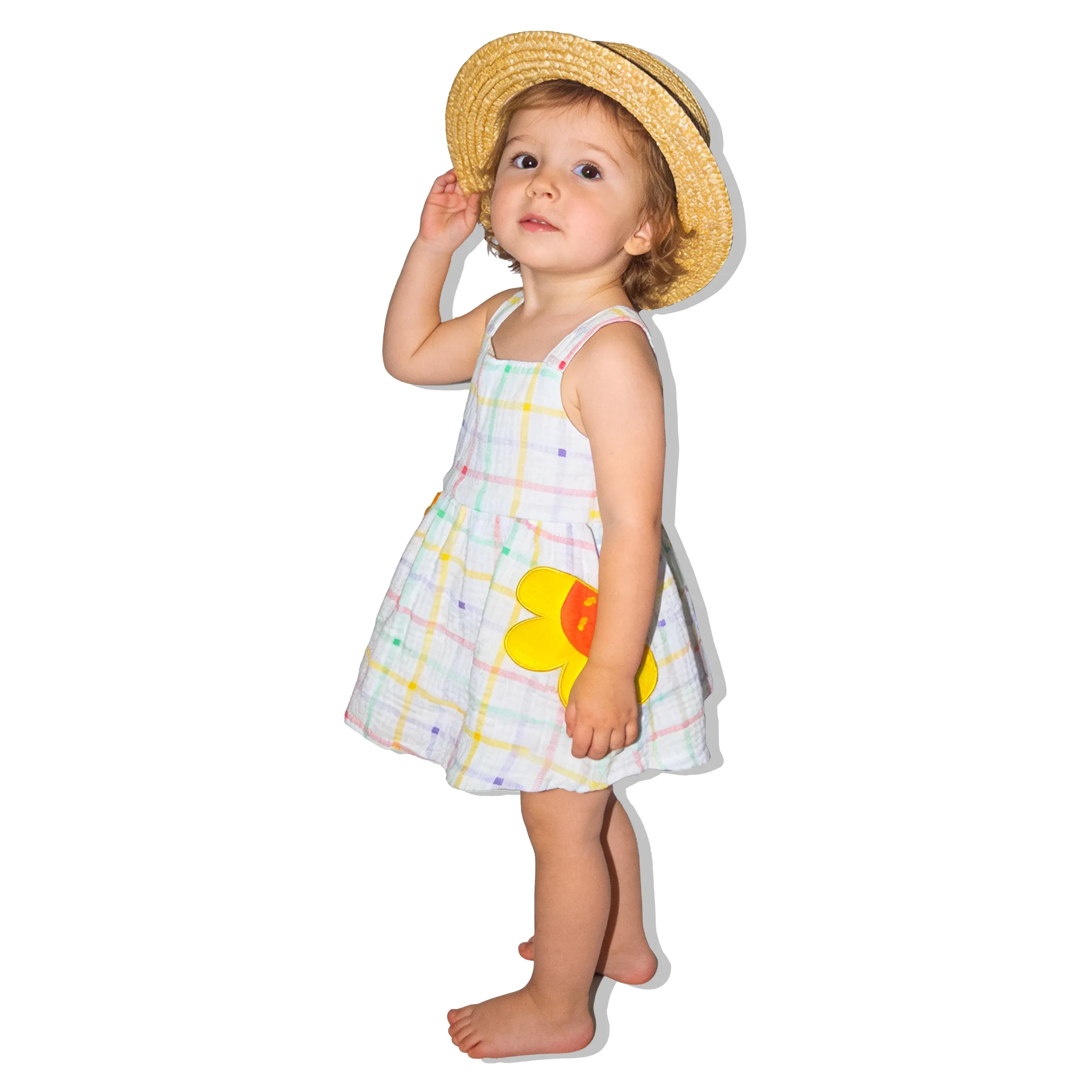 Cute Toddler Girls Plaid Floral Sleeveless Cotton Summer Dre