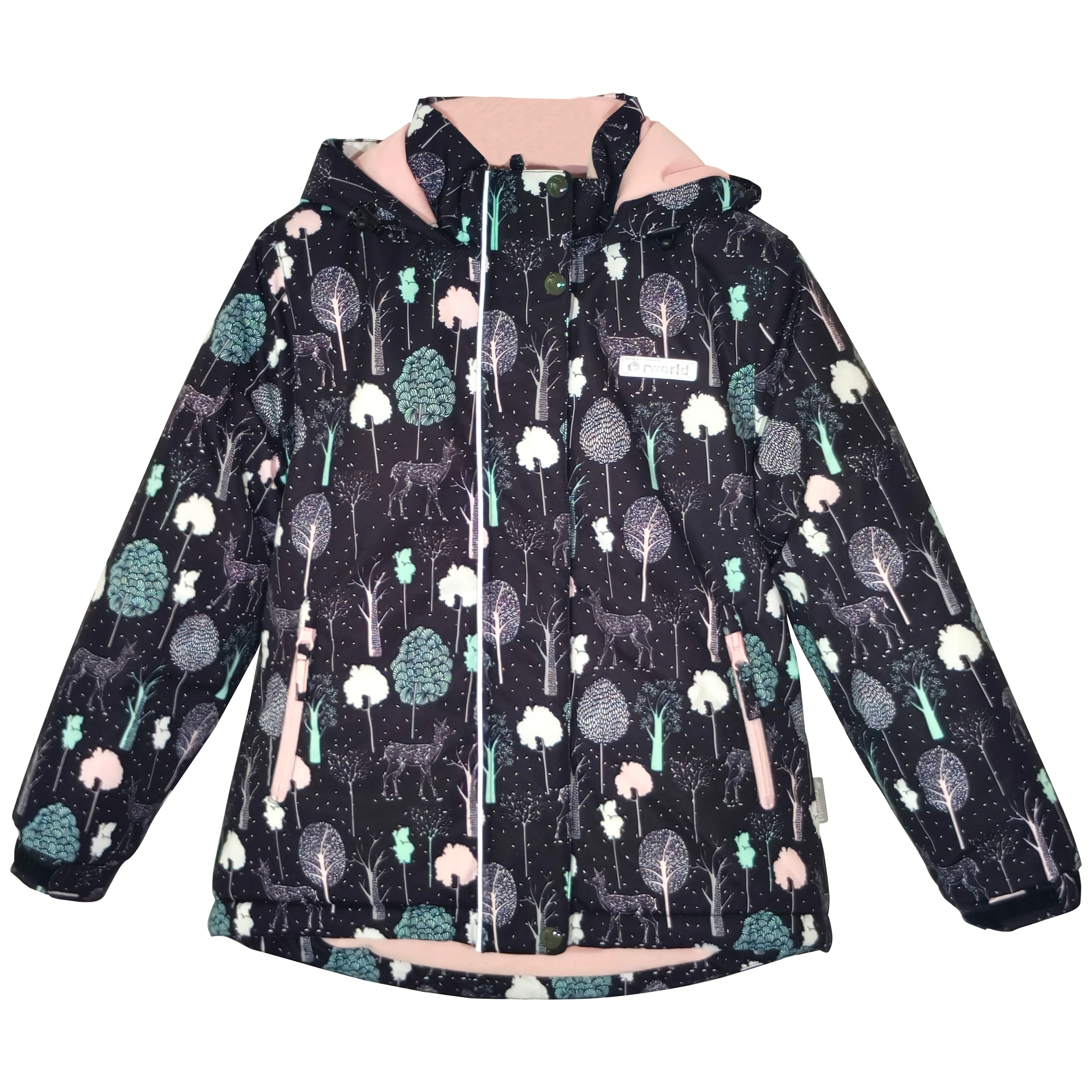 Girls Forest Print Waterproof Windproof Hooded Winter Ski Ja