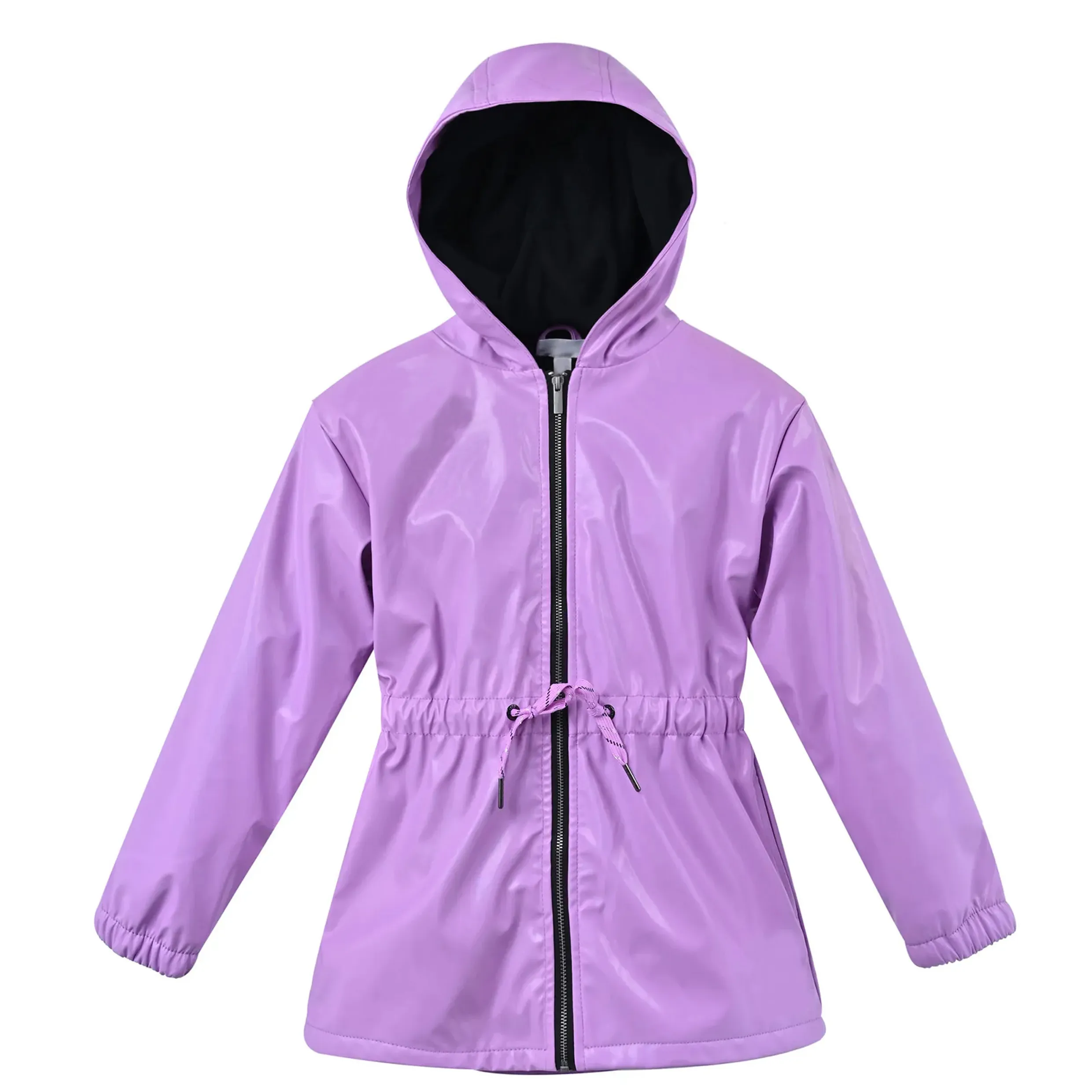 Girls' PU Kids Hooded Jacket with Reflective Star Print