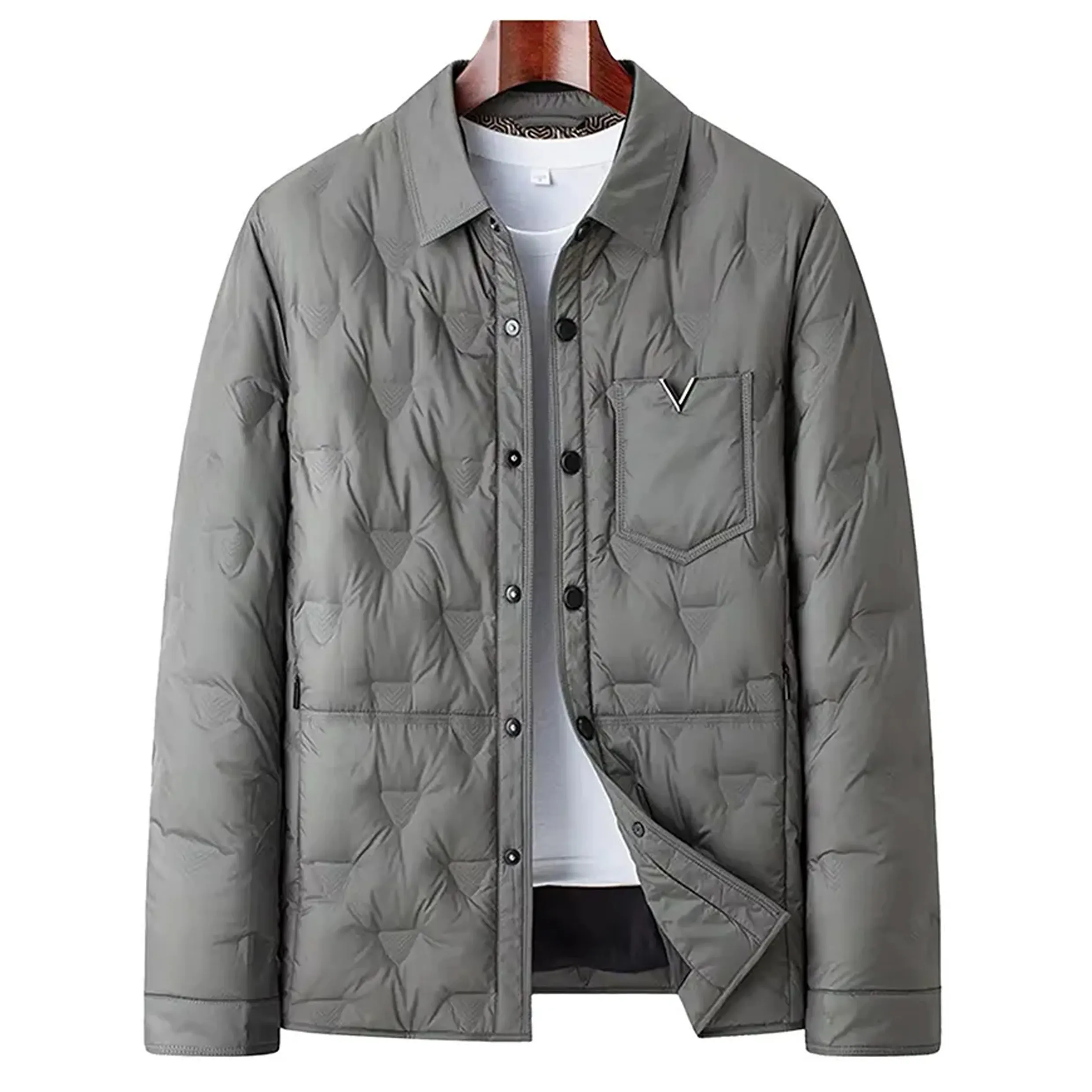 Fall-Winter Men's Grey Trench Jacket Warm Lapel Shirt S