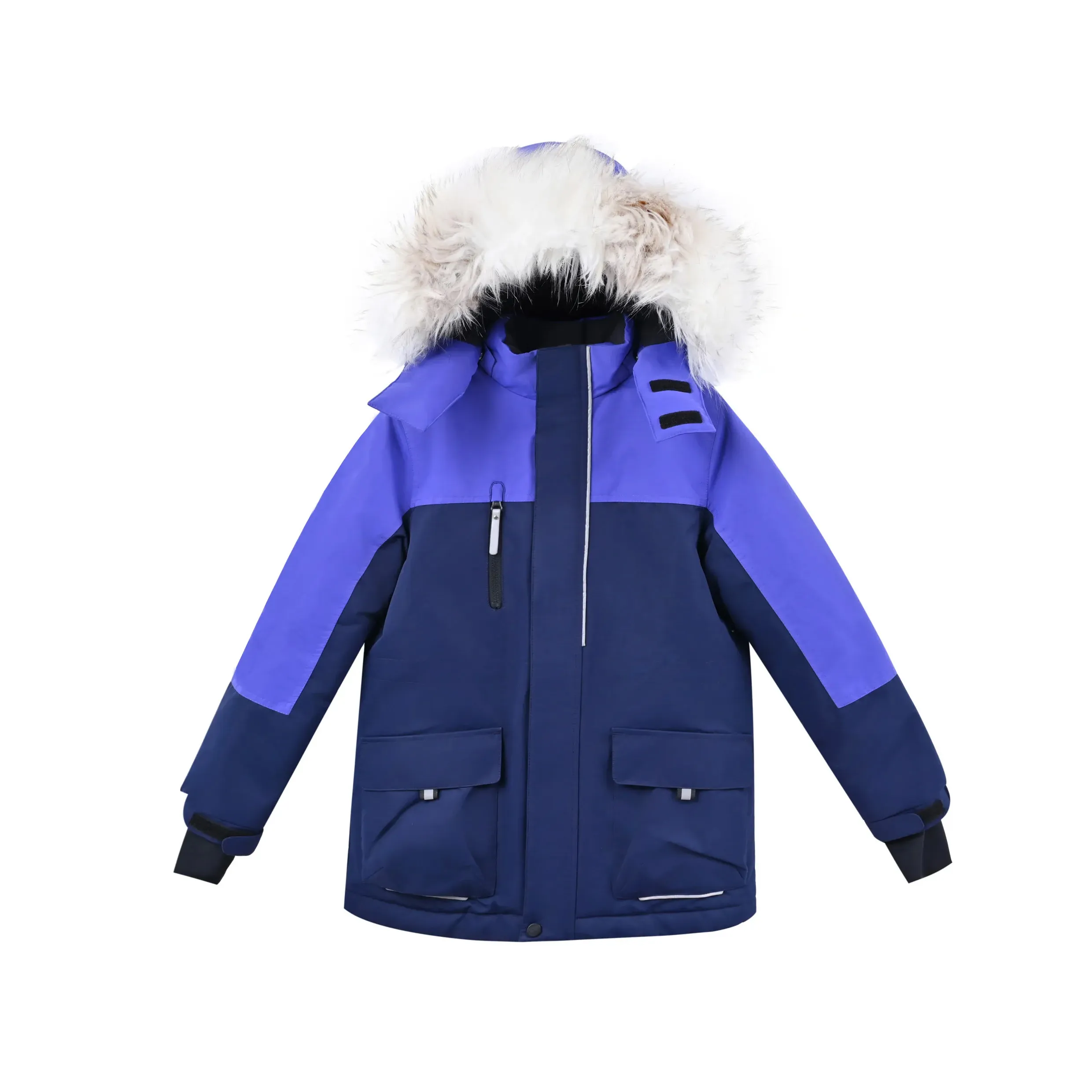 Winter Girls' Printed Windproof Hooded Jacket with Pock