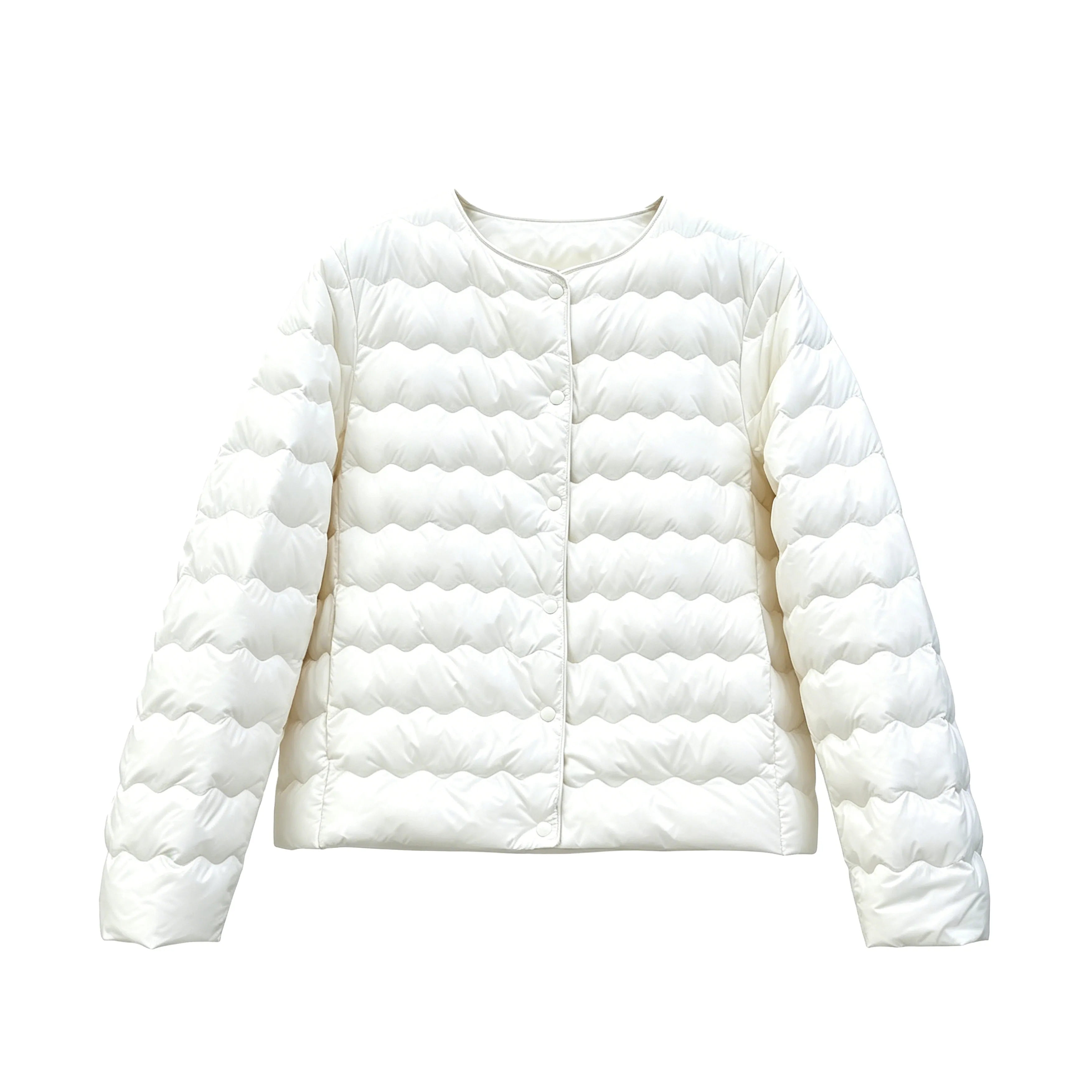 Women's White Duck Down Jacket Snakeskin Light Warm V-N