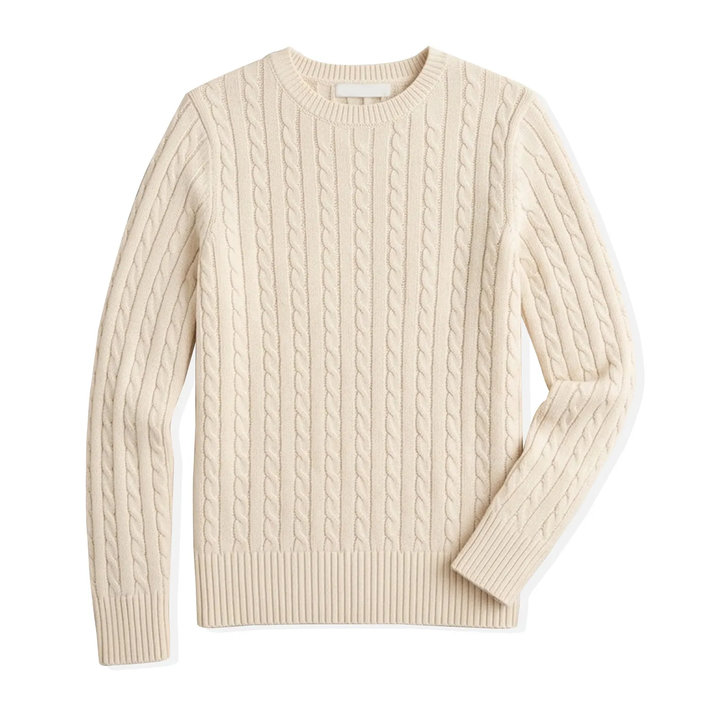Women's Long Sleeve Cream Cable Knit Crew Neck Pullover