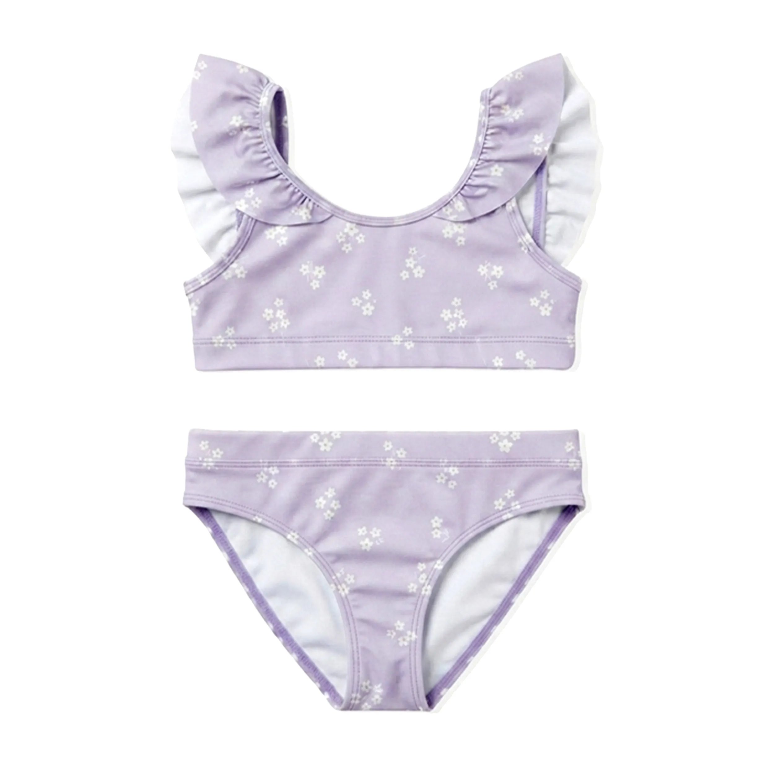 Purple Floral Ruffle Two Piece Girls Bikini Swimsuit