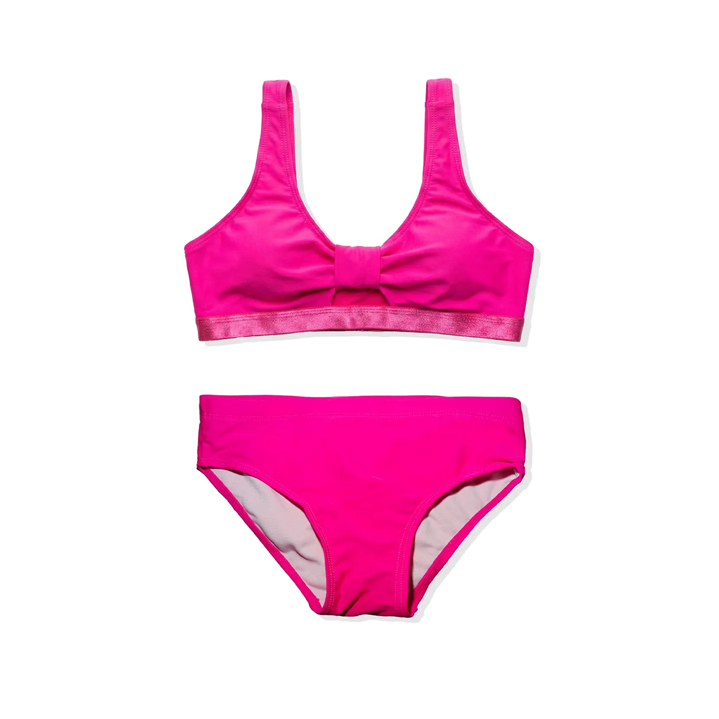 Girls Hot Pink Bow Front Two Piece Bikini Set Kids Swimsuit