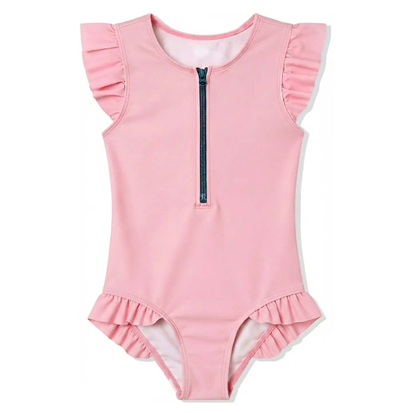 Baby Girls Solid Pink Ruffled Trim One Piece Swimsuit