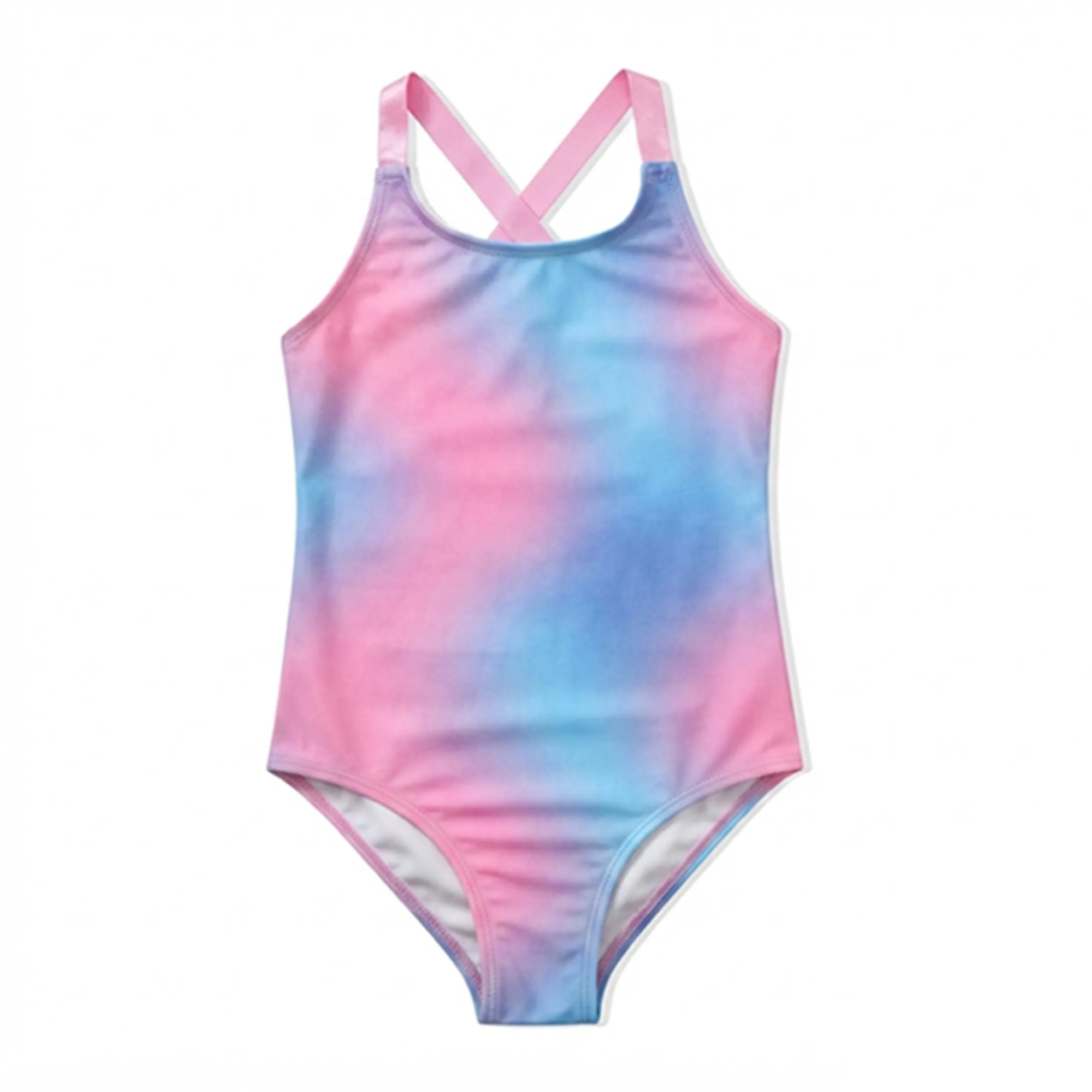 Girls Pink Blue Gradient Cross Back Adjustable Strap One Pie