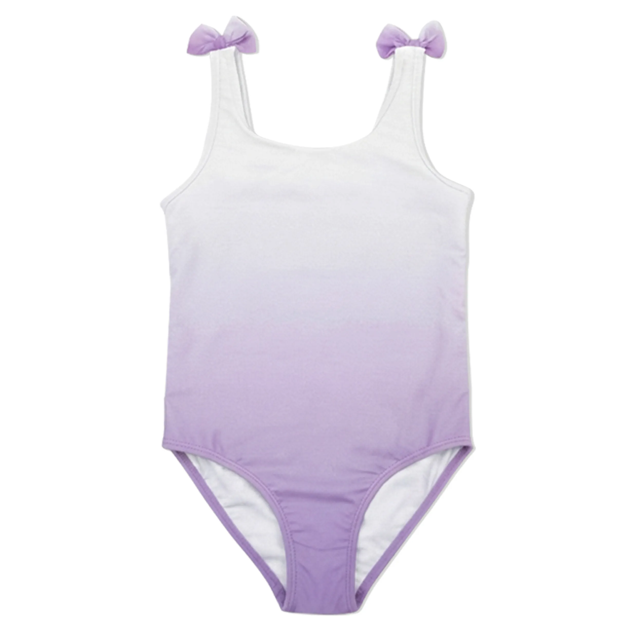 Girls Purple White Ombre Bow Strap One Piece Swimsuit
