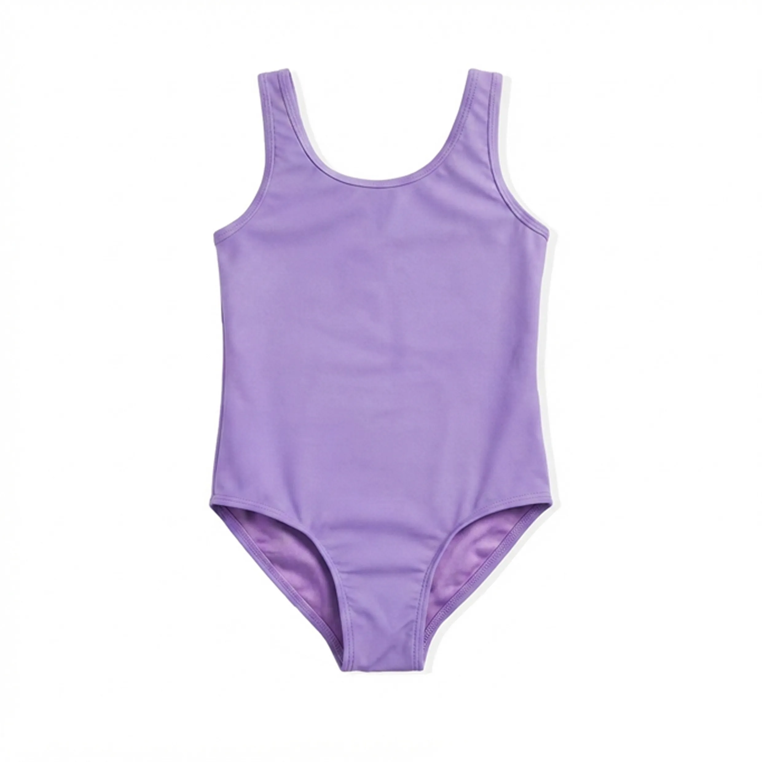 Kids Plain Purple Sleeveless Basic One Piece Swimsuit