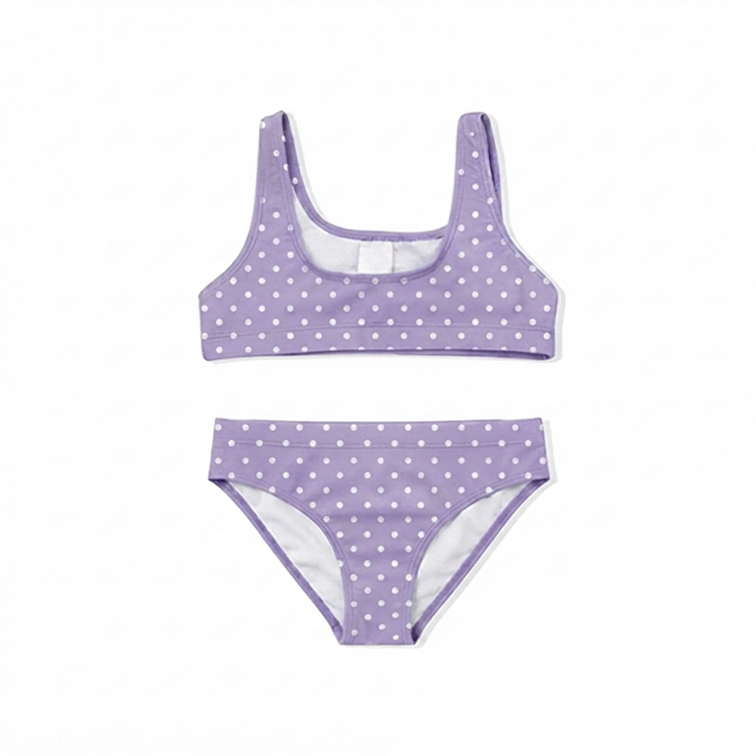 Girls Purple White Polka DOT Wide Strap Two Piece Swimsuit