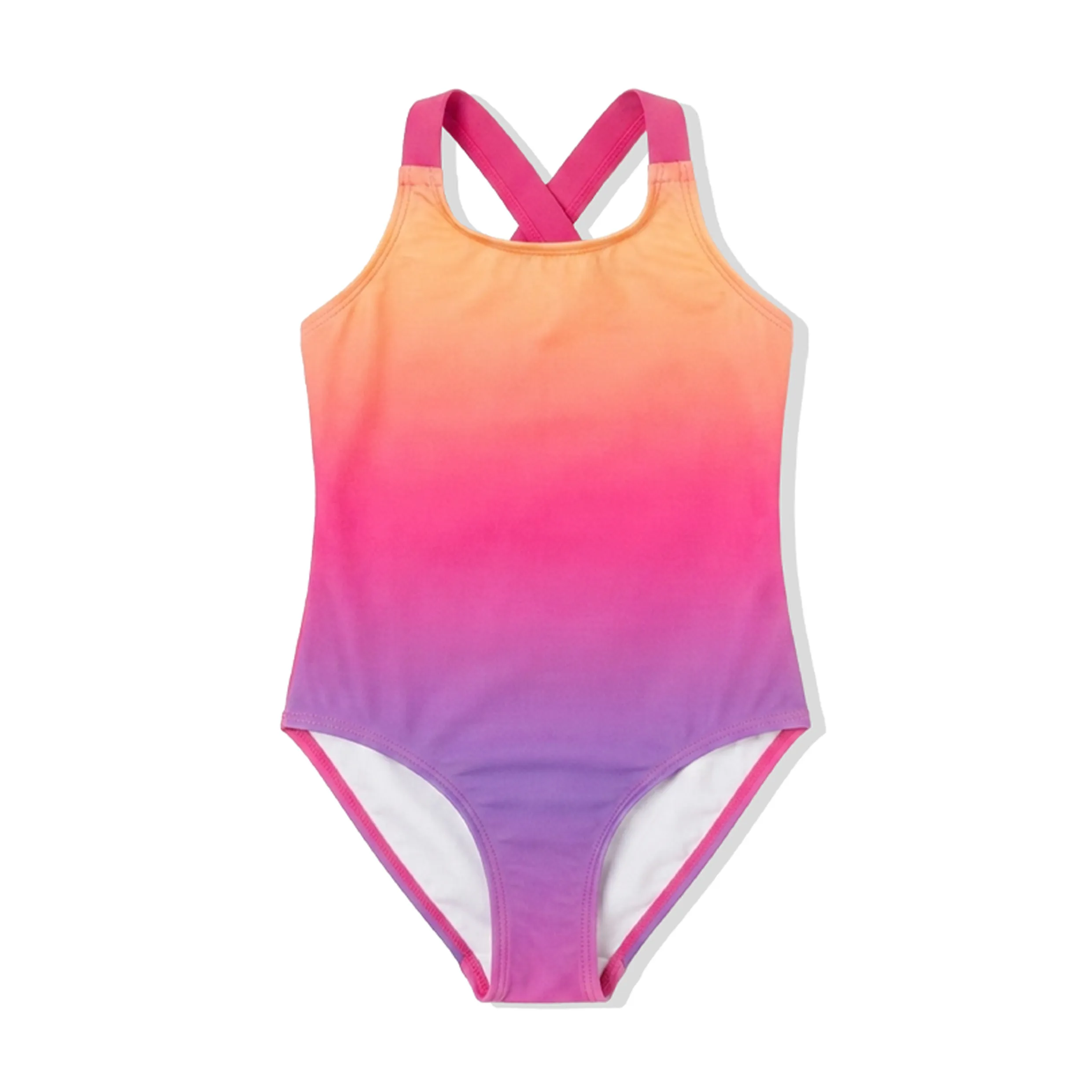 Gradient Cross Back Adjustable Girls One Piece Swimsuit