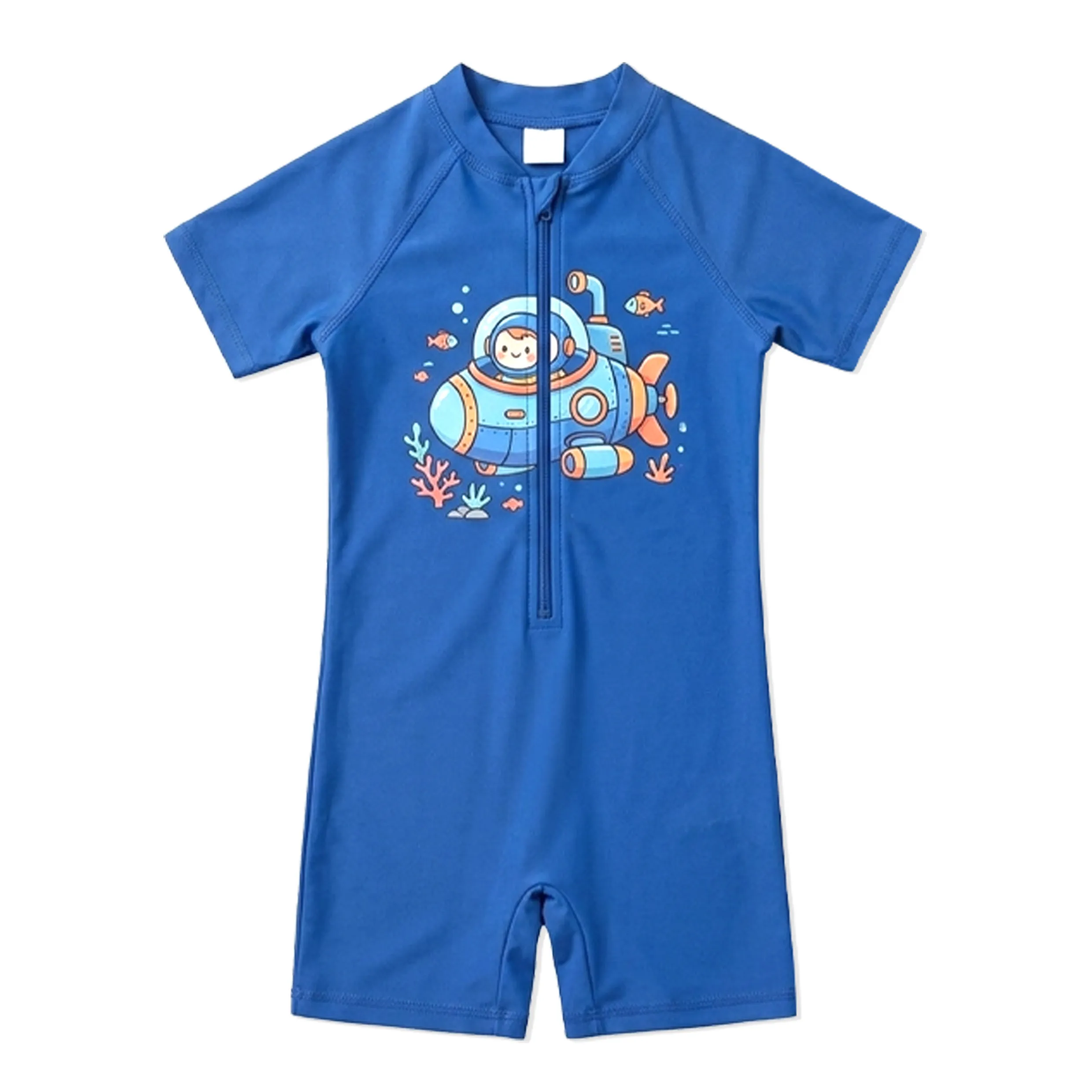 Boys Blue Submarine Print Short Sleeve One Piece Swimsuit