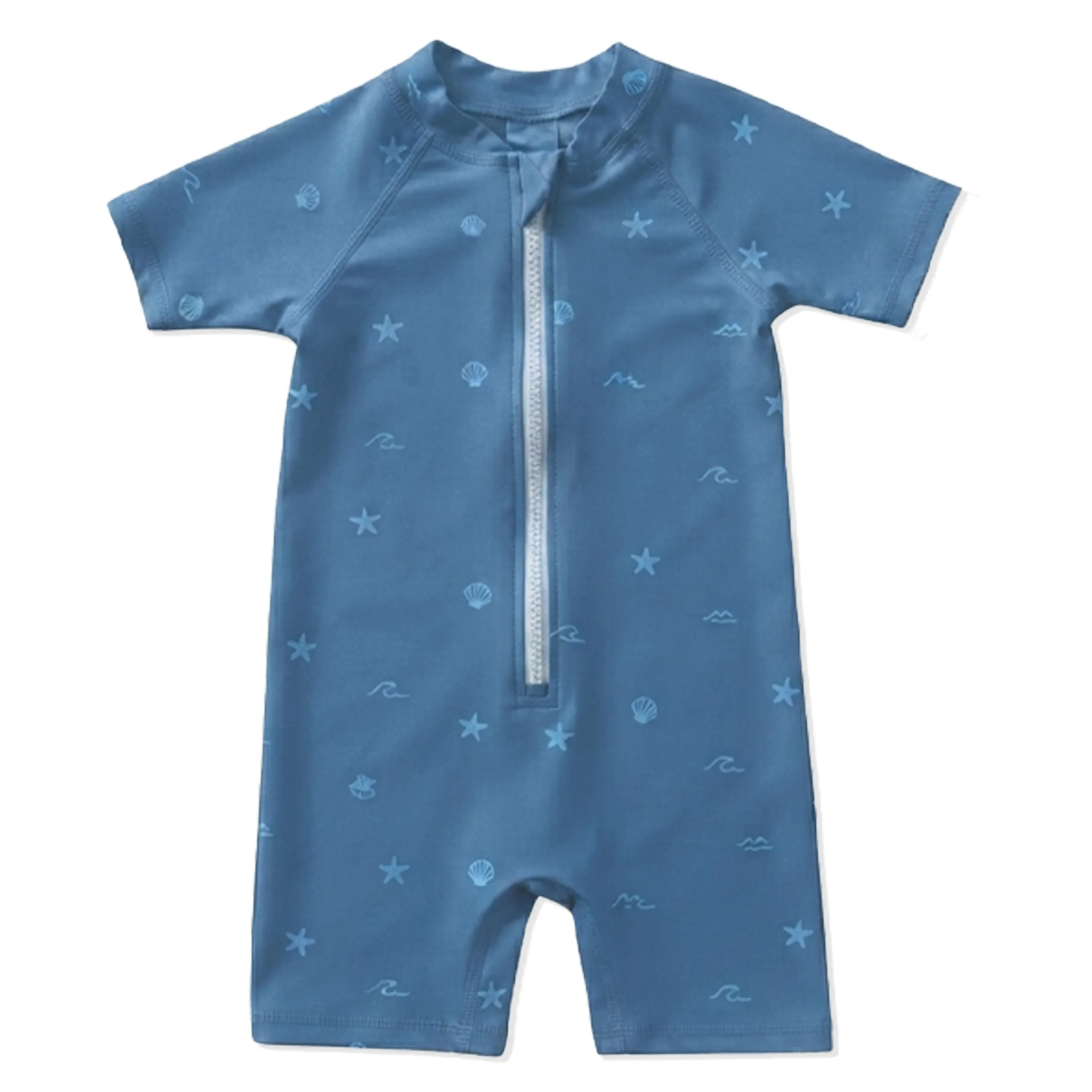 Boys Blue Ocean Print Short Sleeve One Piece Swimsuit