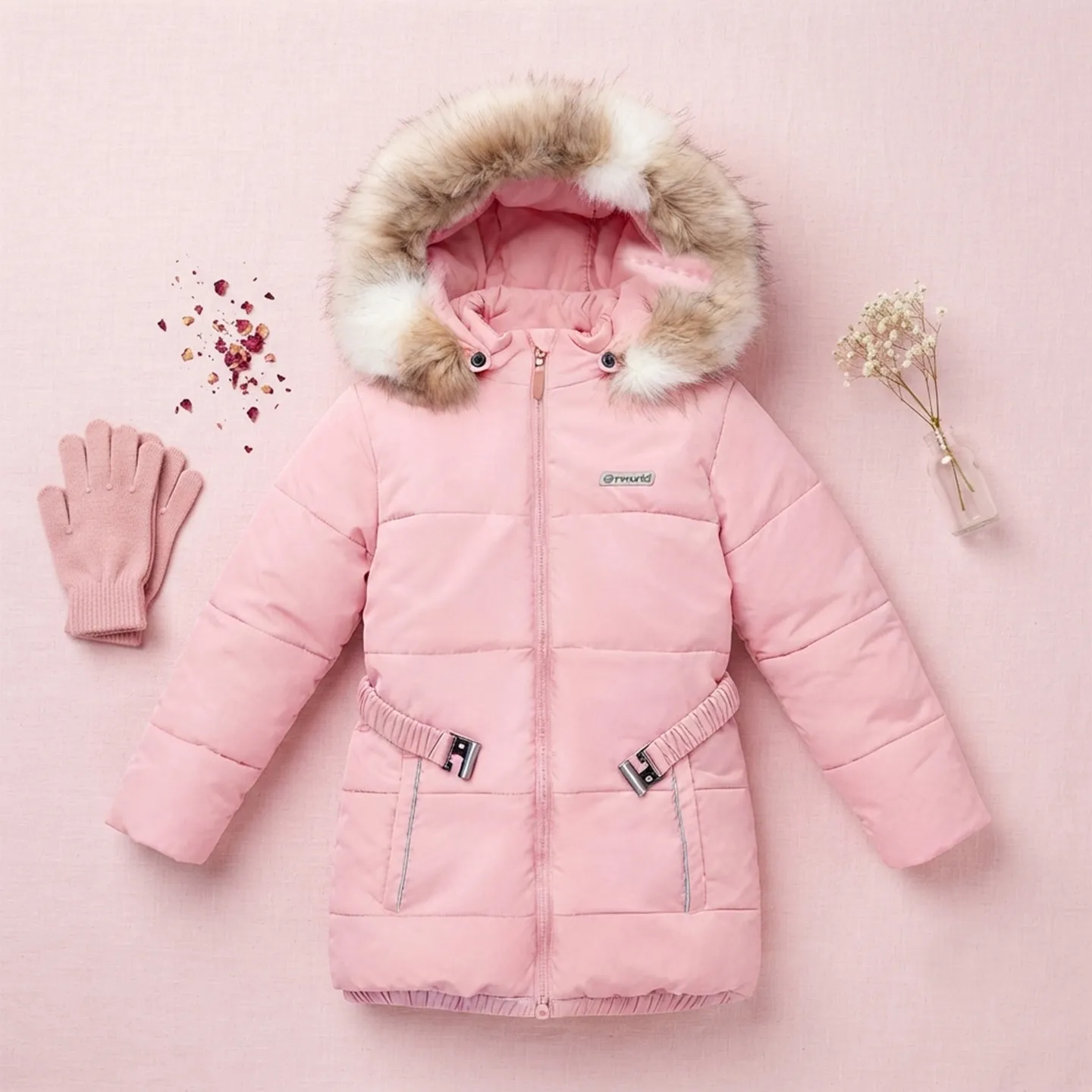 Kids Girl Hoody Down Jacket