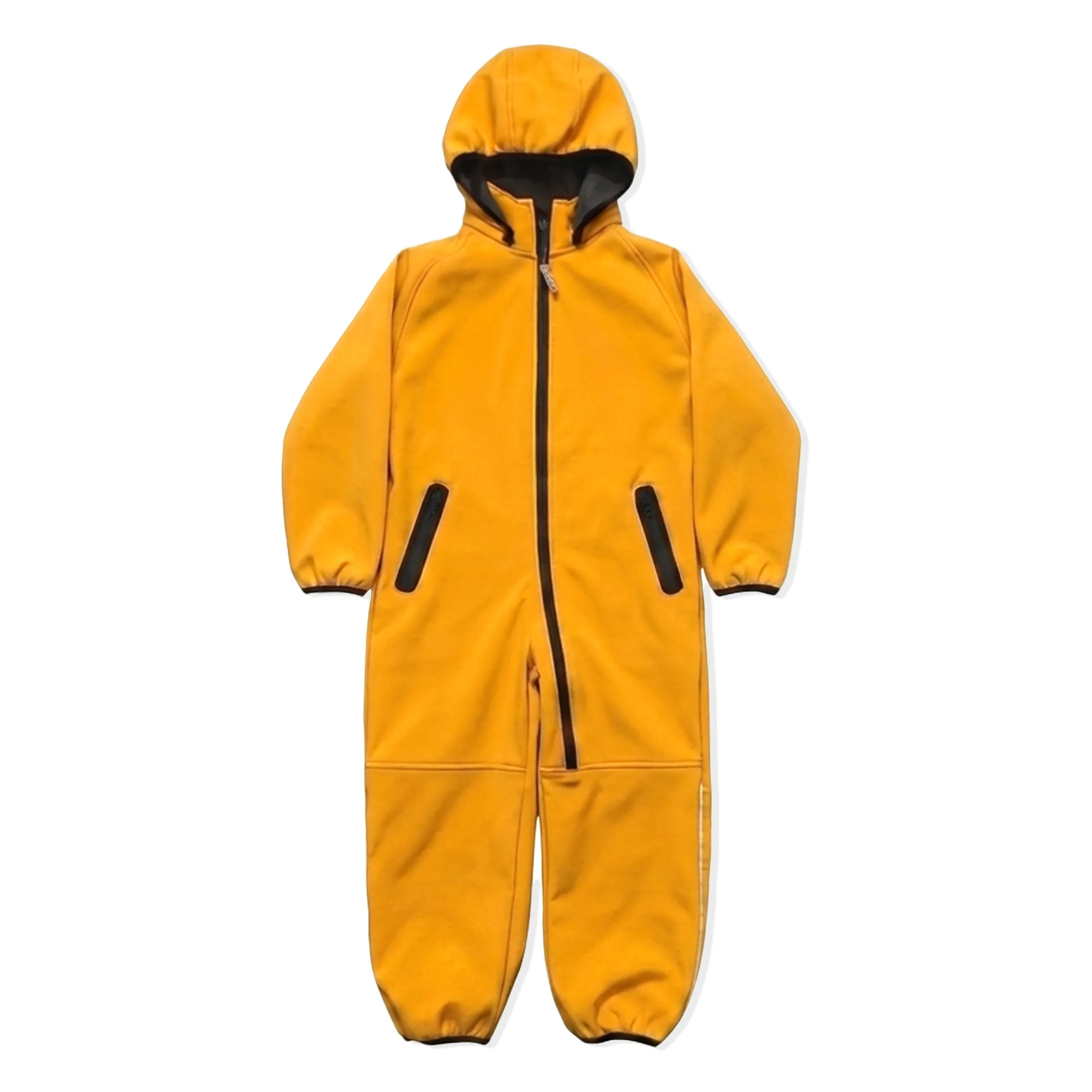 Kids Yellow Wool Lined Zipper Hooded Snowsuit