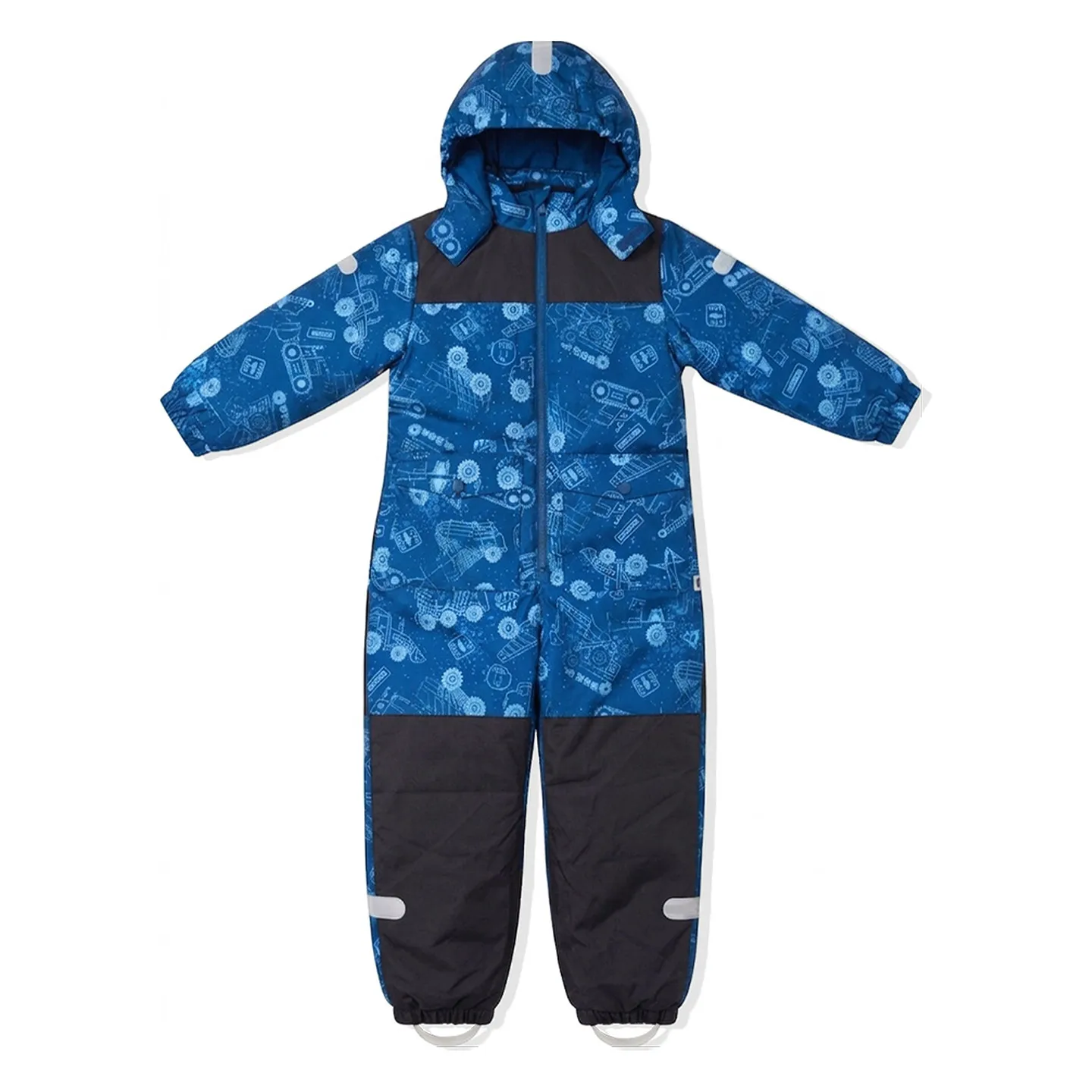 Kids Blue Construction Print Waterproof Windproof One Piece 
