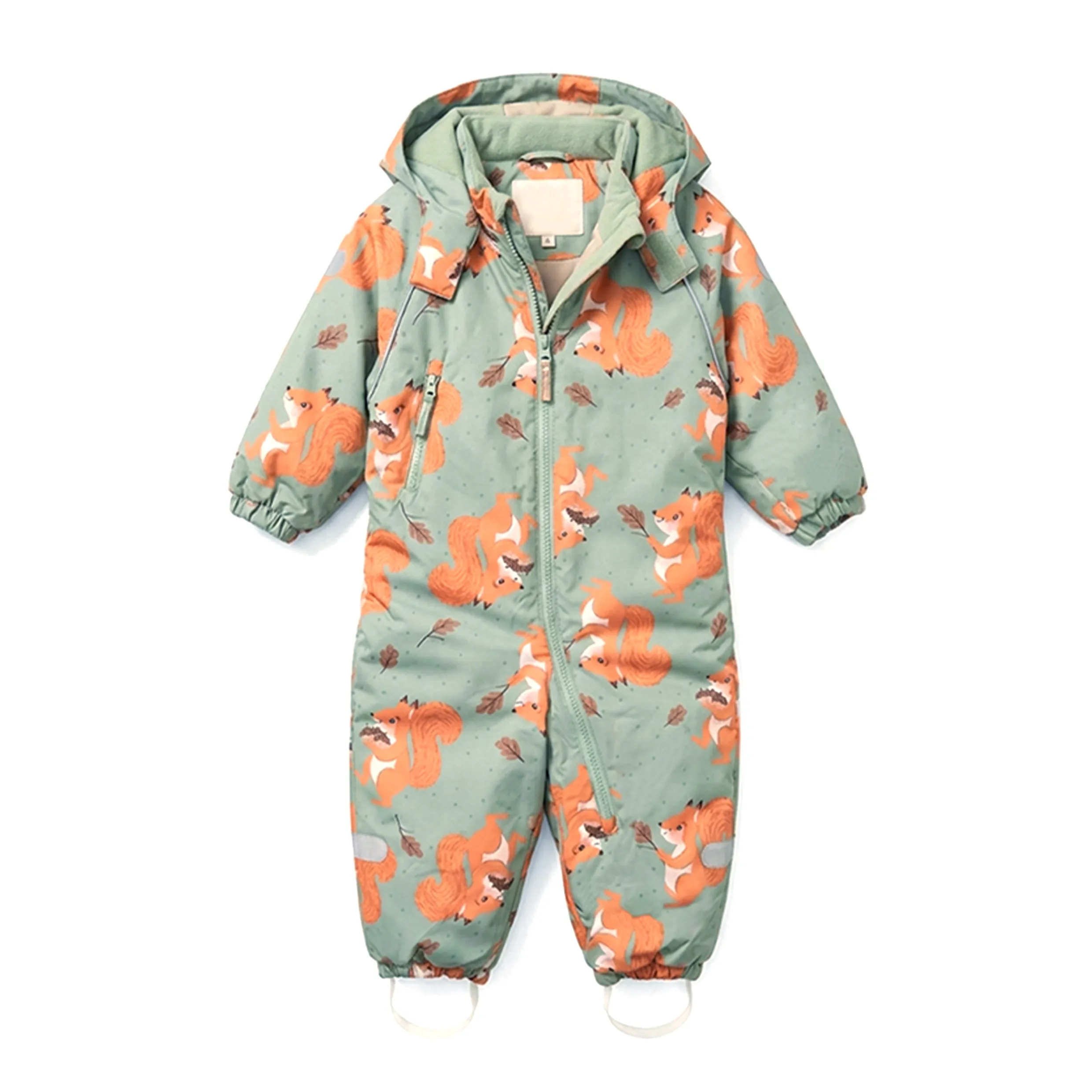 Toddler Green Squirrel Print Waterproof Hooded One Piece Sno