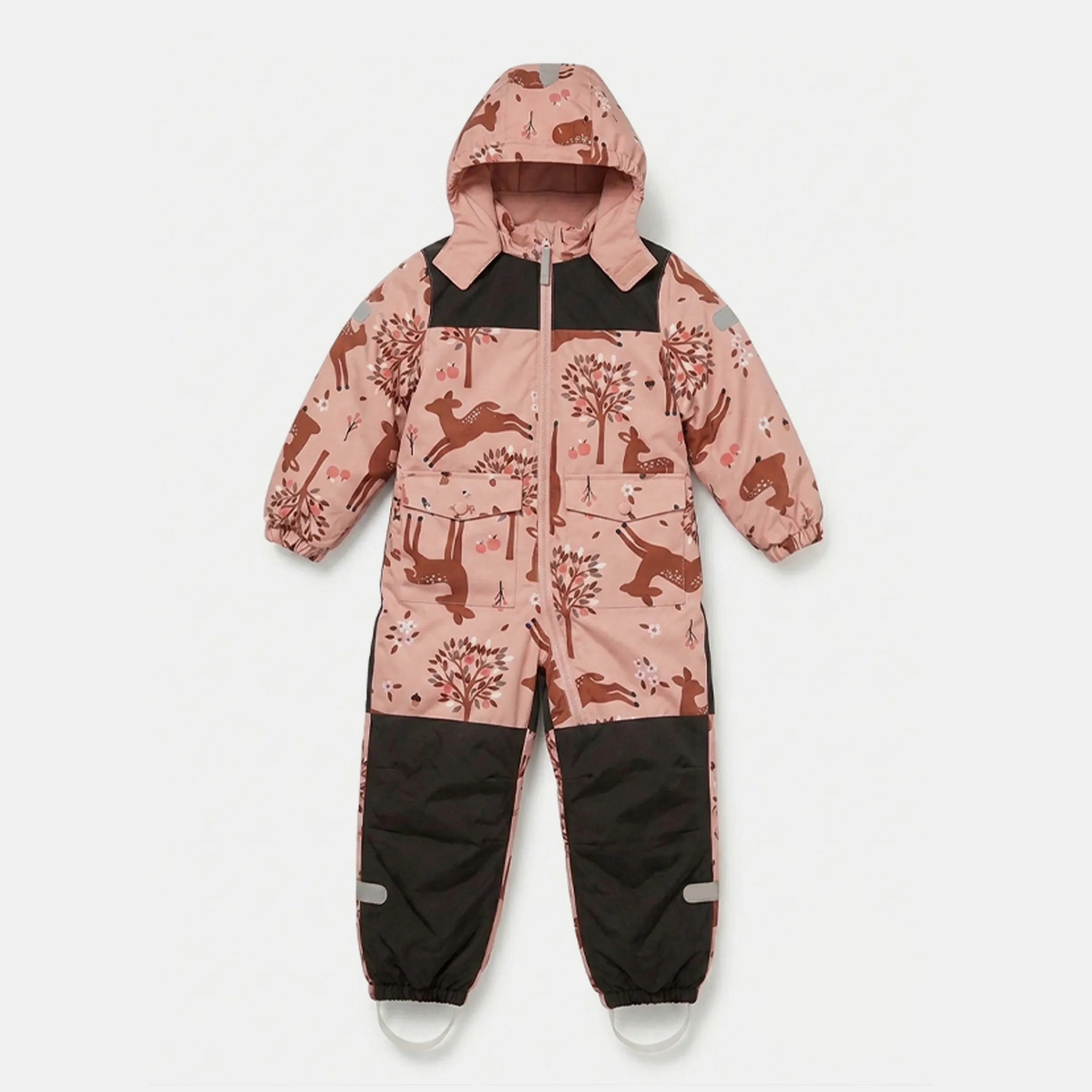 Kids Pink Forest Print Waterproof Hooded One Piece Snowsuit 