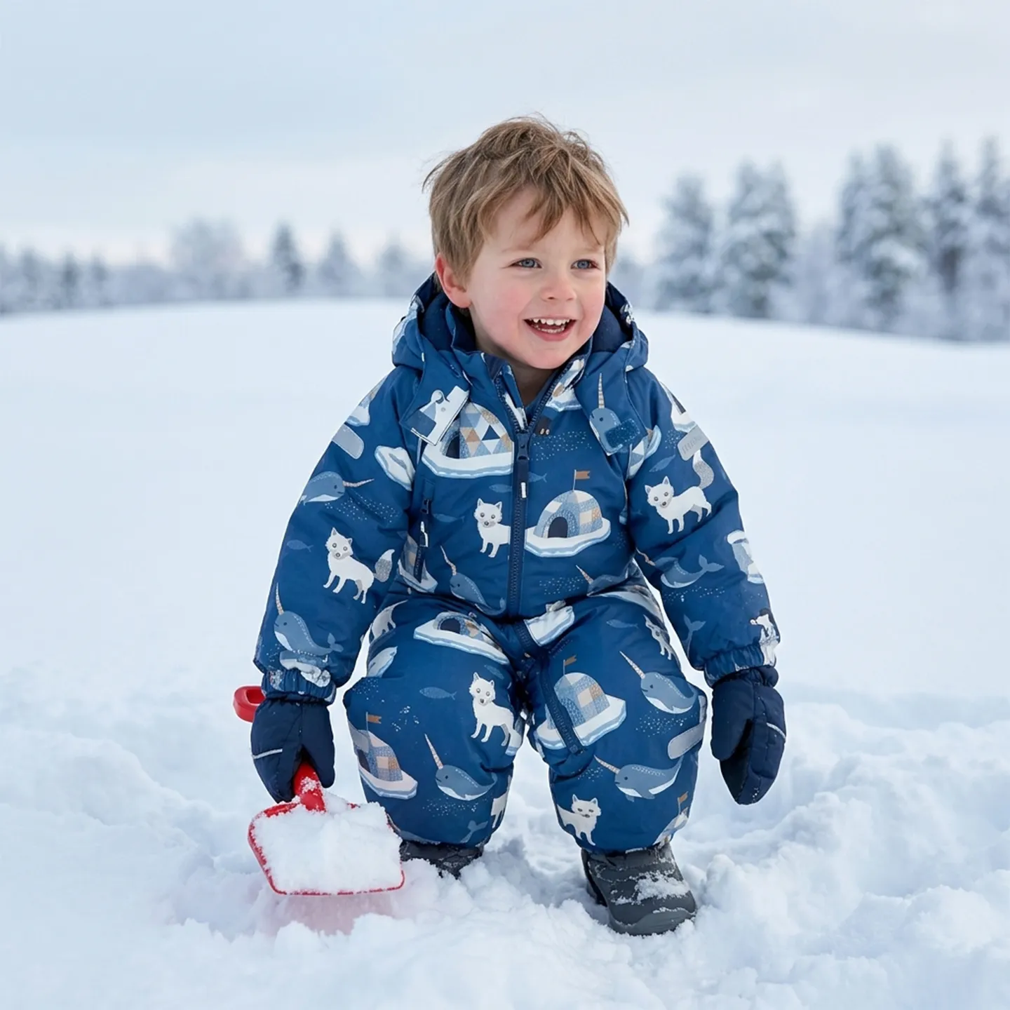 Toddler Navy Blue Waterproof Hooded One Piece Snowsuit