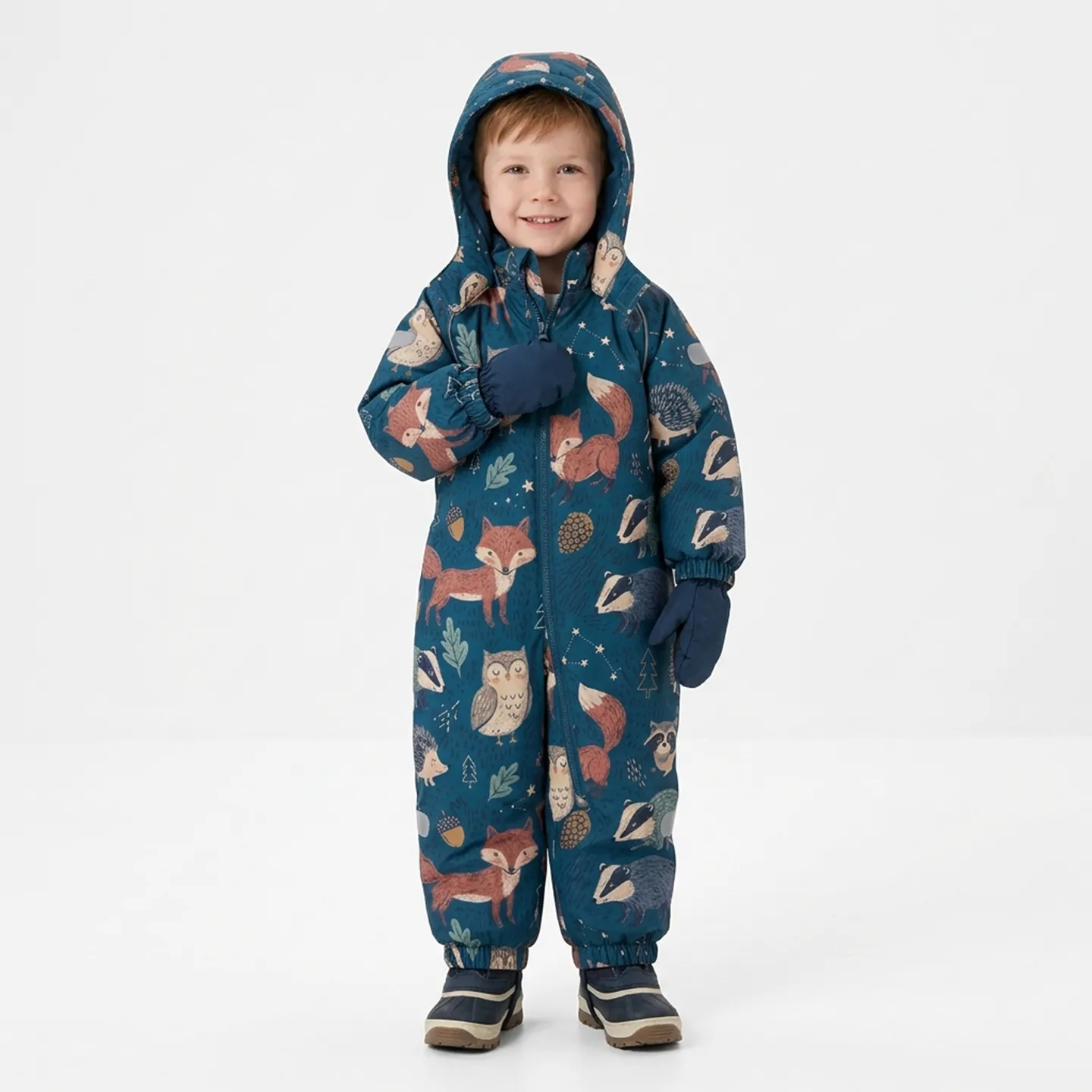 Toddler Navy Animal Print Waterproof Hooded One Piece Snowsu