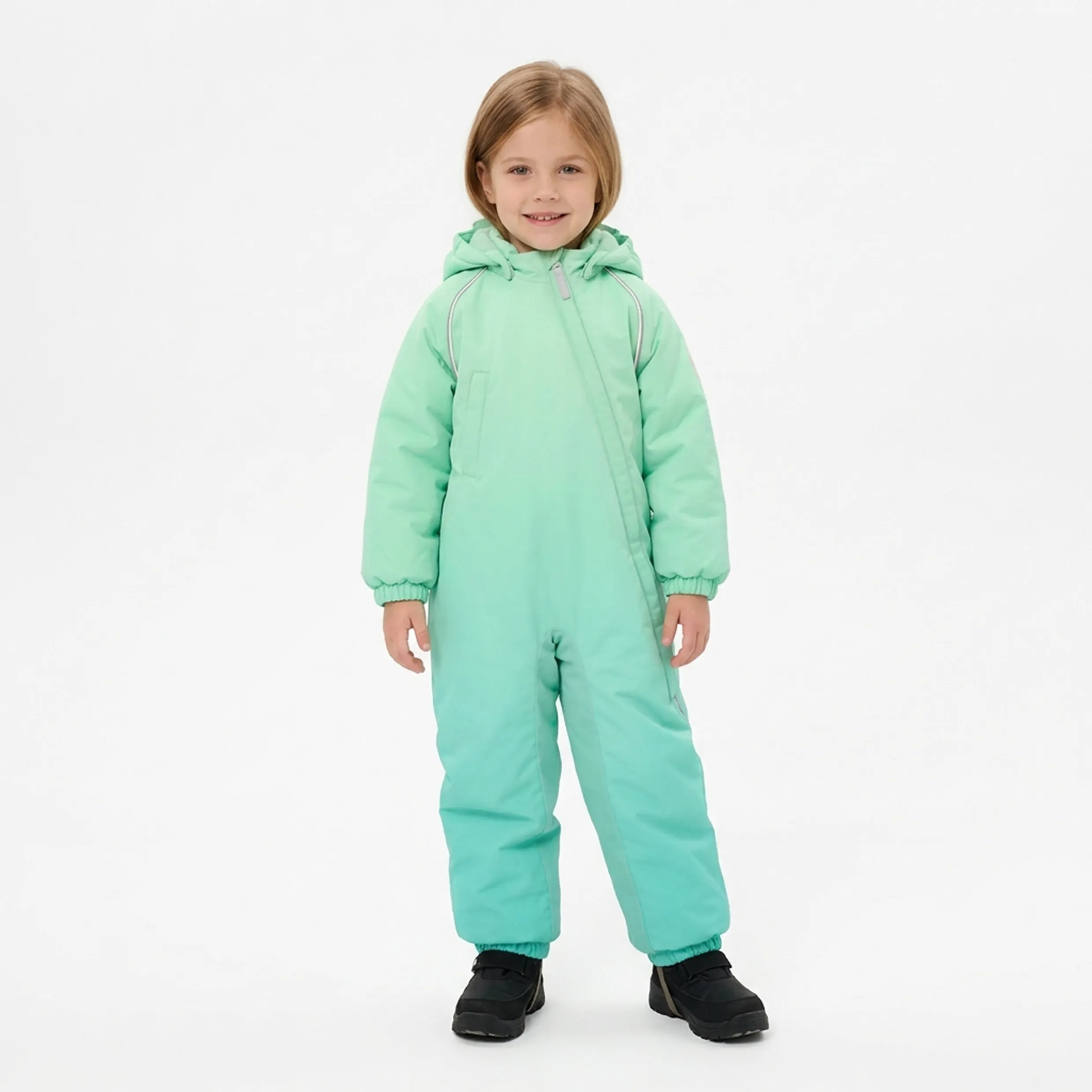 Gradient Blue Waterproof Baby Hooded Snow Jacket