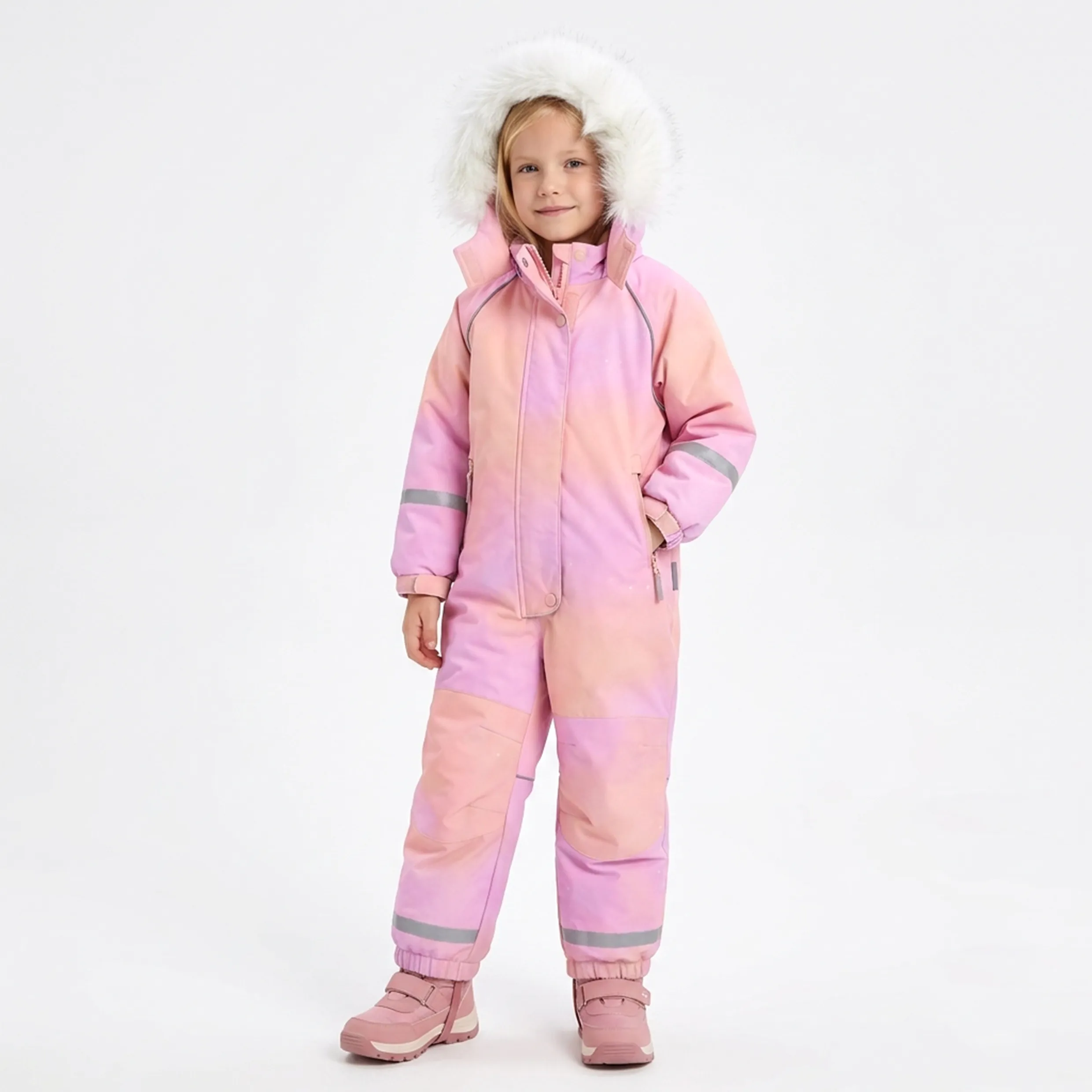 Girls' Big Kid Pink Waterproof One-Piece Snowsuit with 
