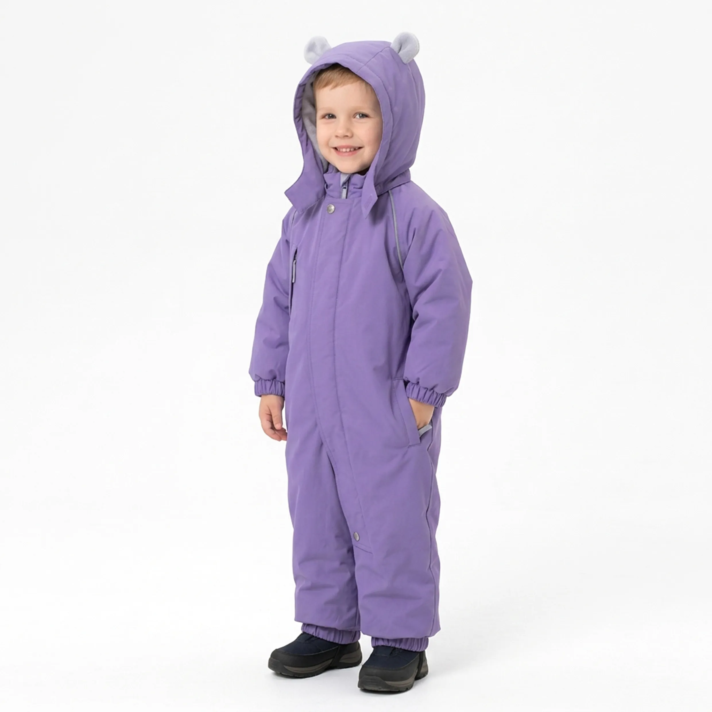 Baby Purple Hooded Snowsuit with Cute Bear Ears