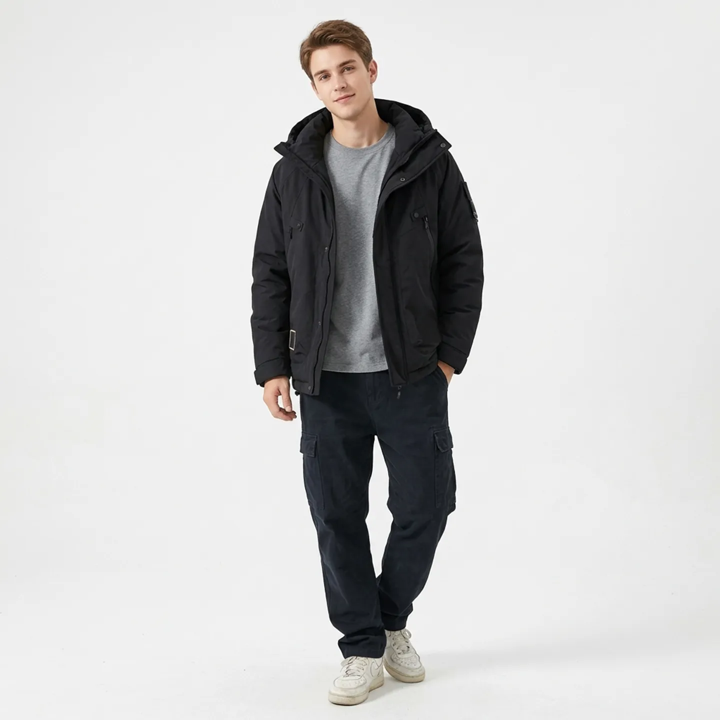 Winter New Men's Waterproof Hooded Jacket Stand Collar 